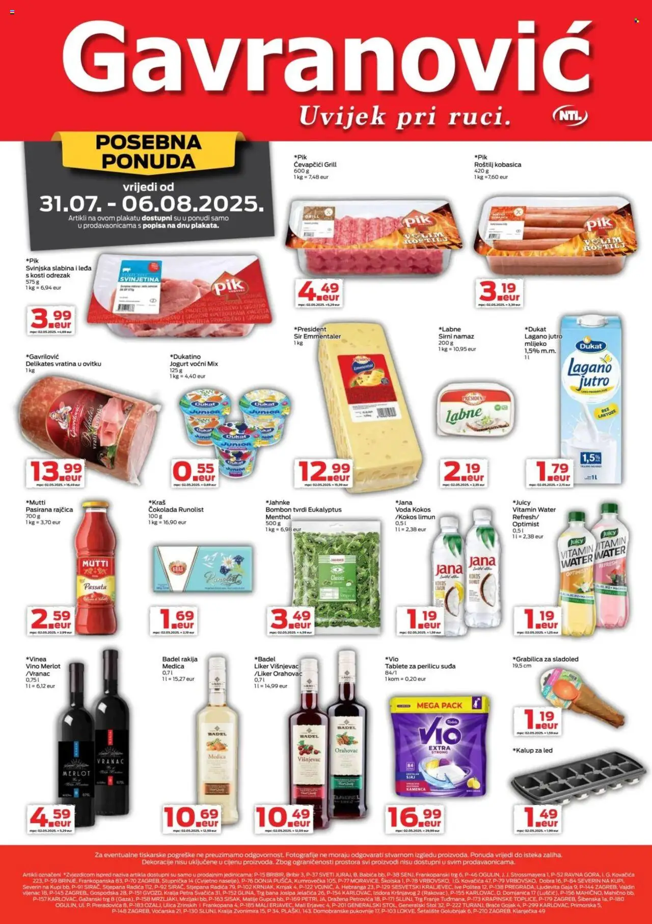 Gavranović aktualni Katalog vrijedi od 31.07.2025 - tjedna akcija broj stranice 1 - Mlijeko, Rakija, Kokos, Limun, Bombon, Jogurt, Pasirana rajčica, Tablete za perilicu suđa
