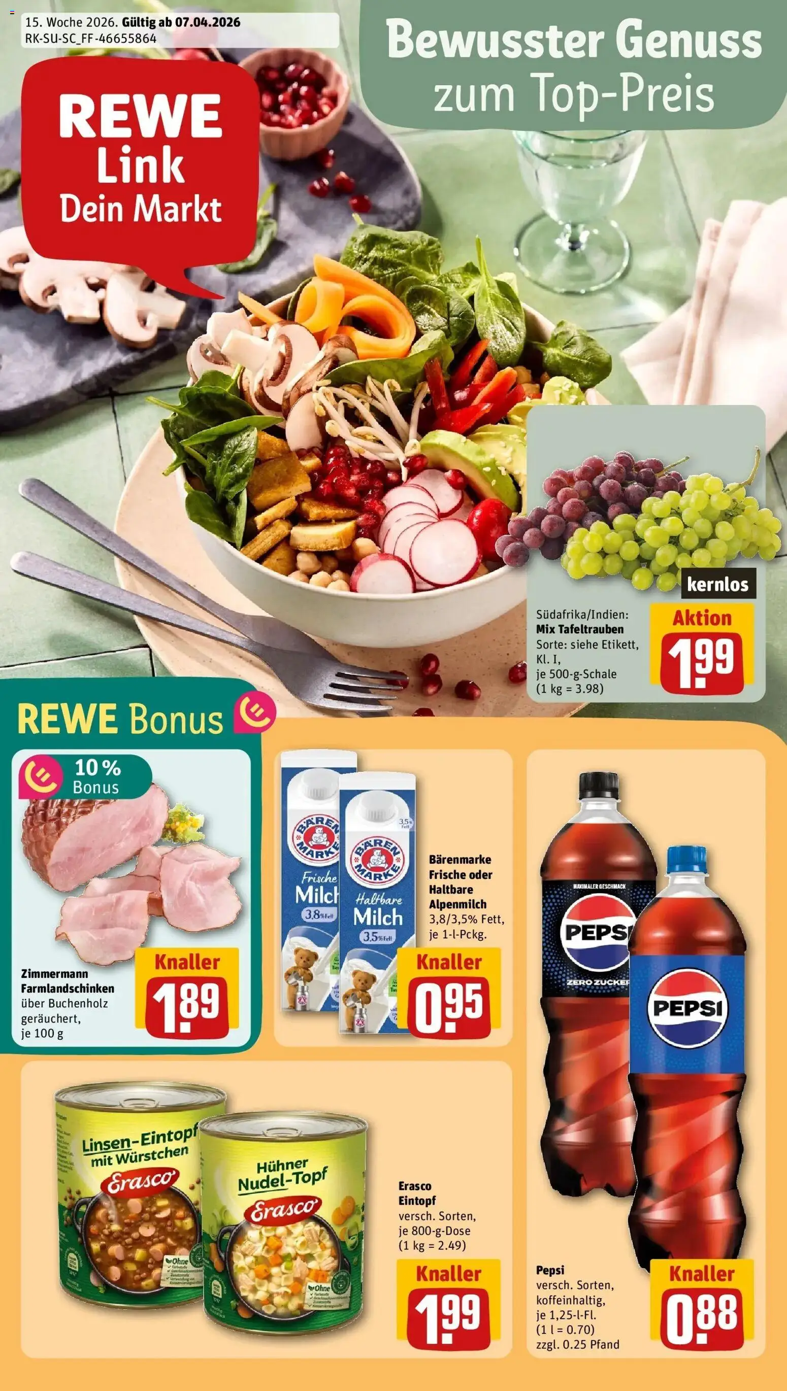 Vorschau von dem Prospekt des Geschäftes Rewe, gültig ab dem 05.04.2026 - Milch, Zucker, Pepsi, Erasco
