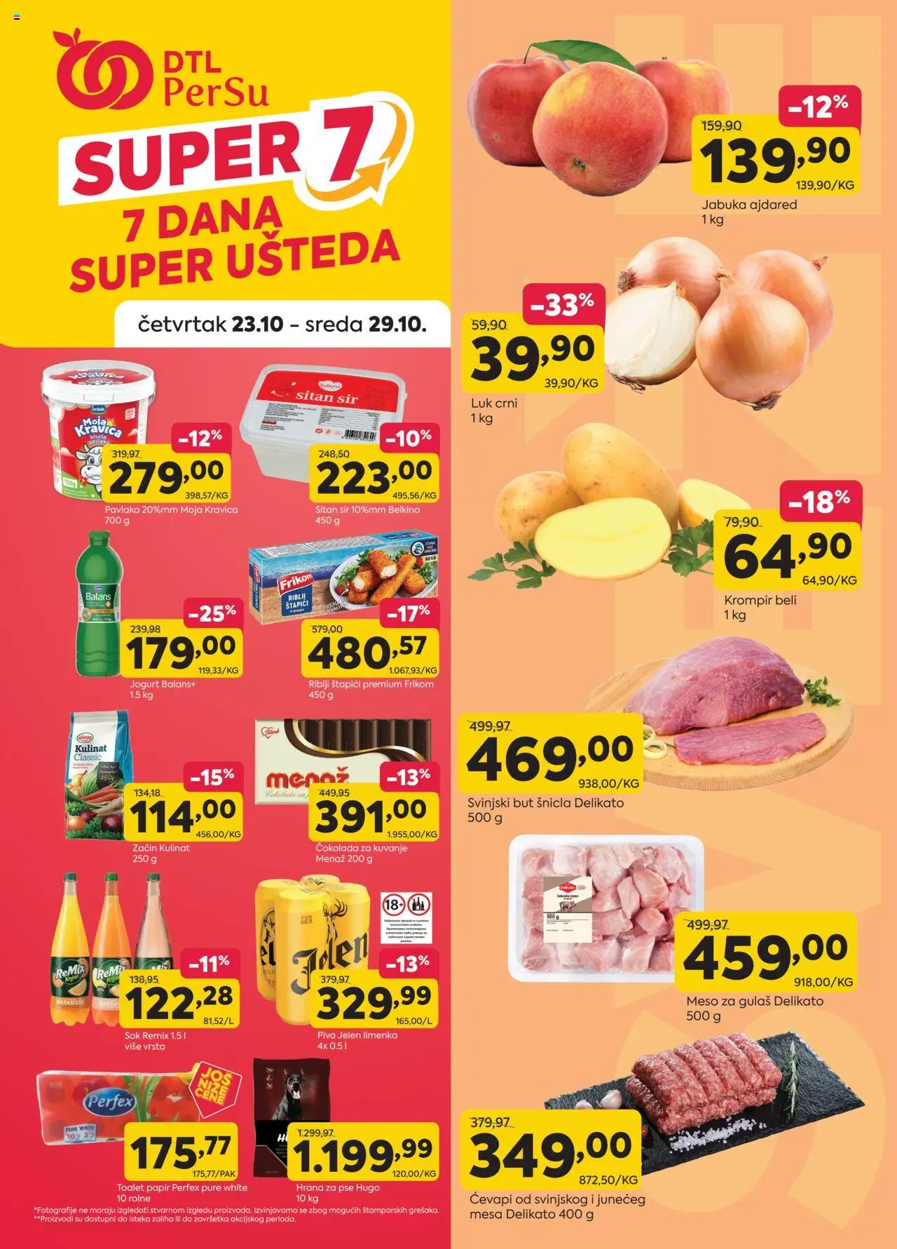 PerSu katalog važi od 23.10.2025 - stranica 1 - Meso, Sir, Jogurt, Luk, Svinjski but, Toalet papir, Meso za gulaš, Riblji štapići