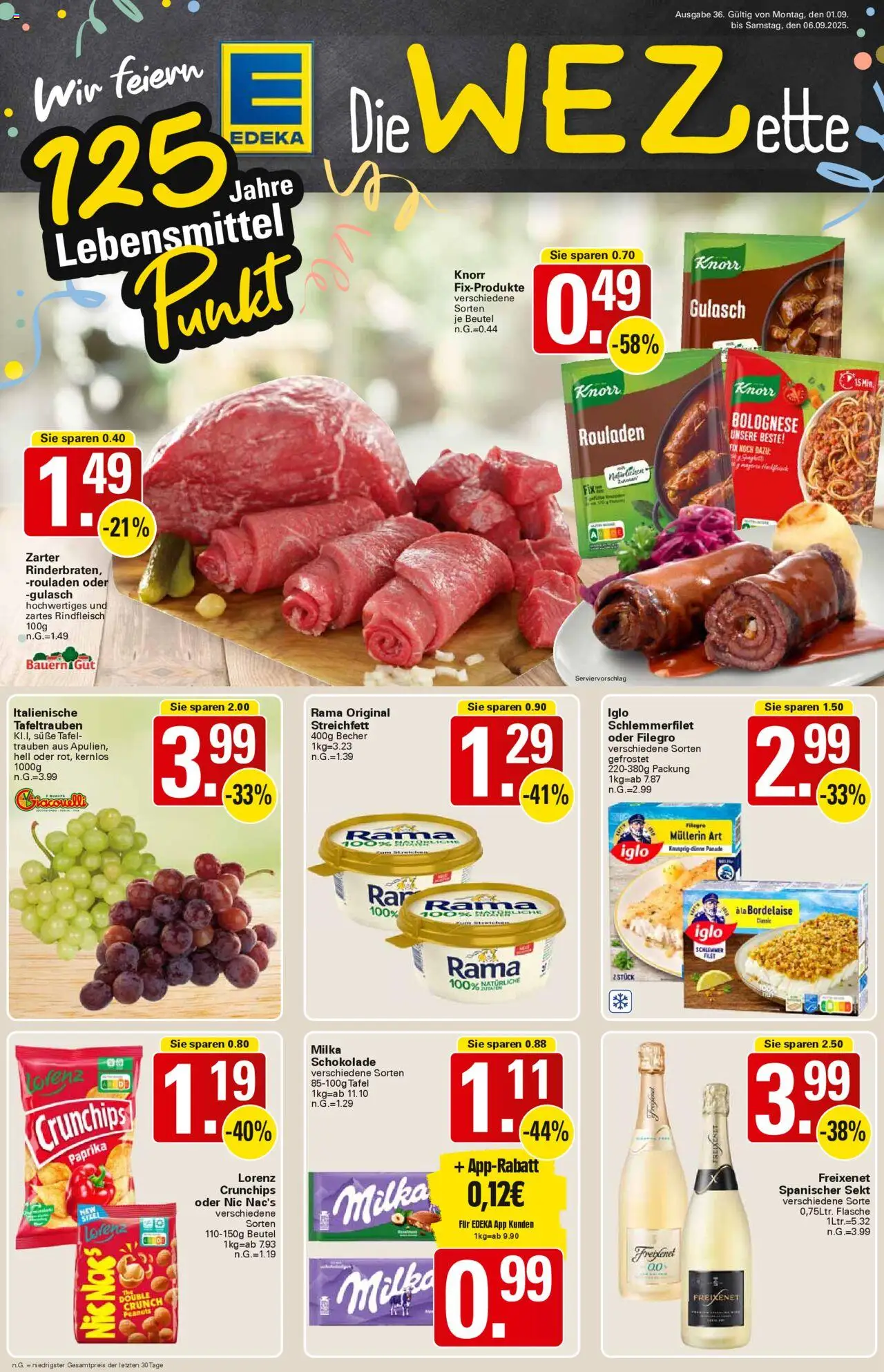 WEZ Prospekt (vom 01.09.2025 - 06.09.2025) - Milka, Paprika, Trauben, Sekt, Rindfleisch, Knorr, Iglo, Freixenet