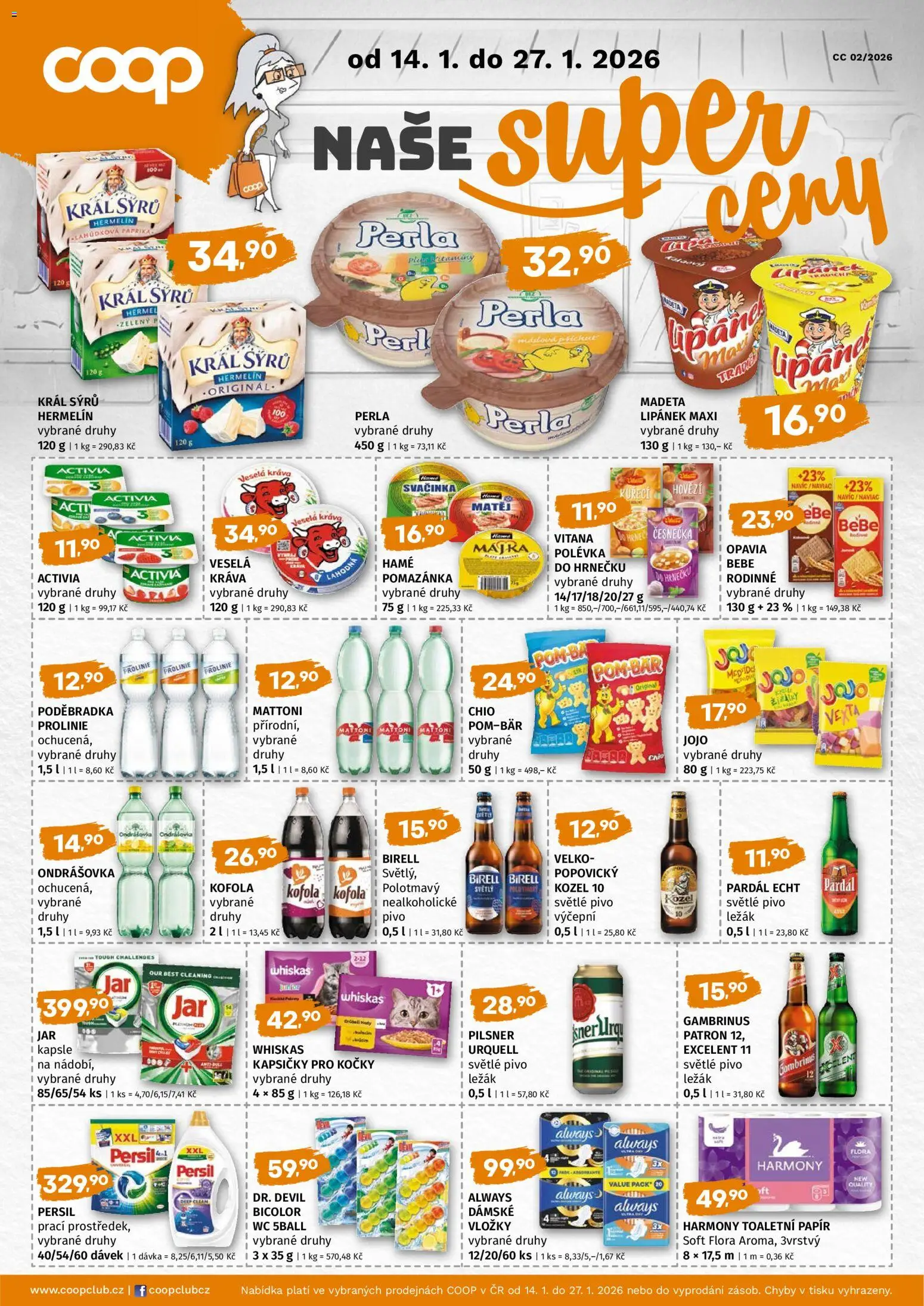 Náhled nabídky: Coop Leták - Coop Super cena platný od 14.01.2026 - Flora, Kofola, Pomazánka, Lipánek, Kapsičky pro kočky, Whiskas, Ondrášovka, Prolinie