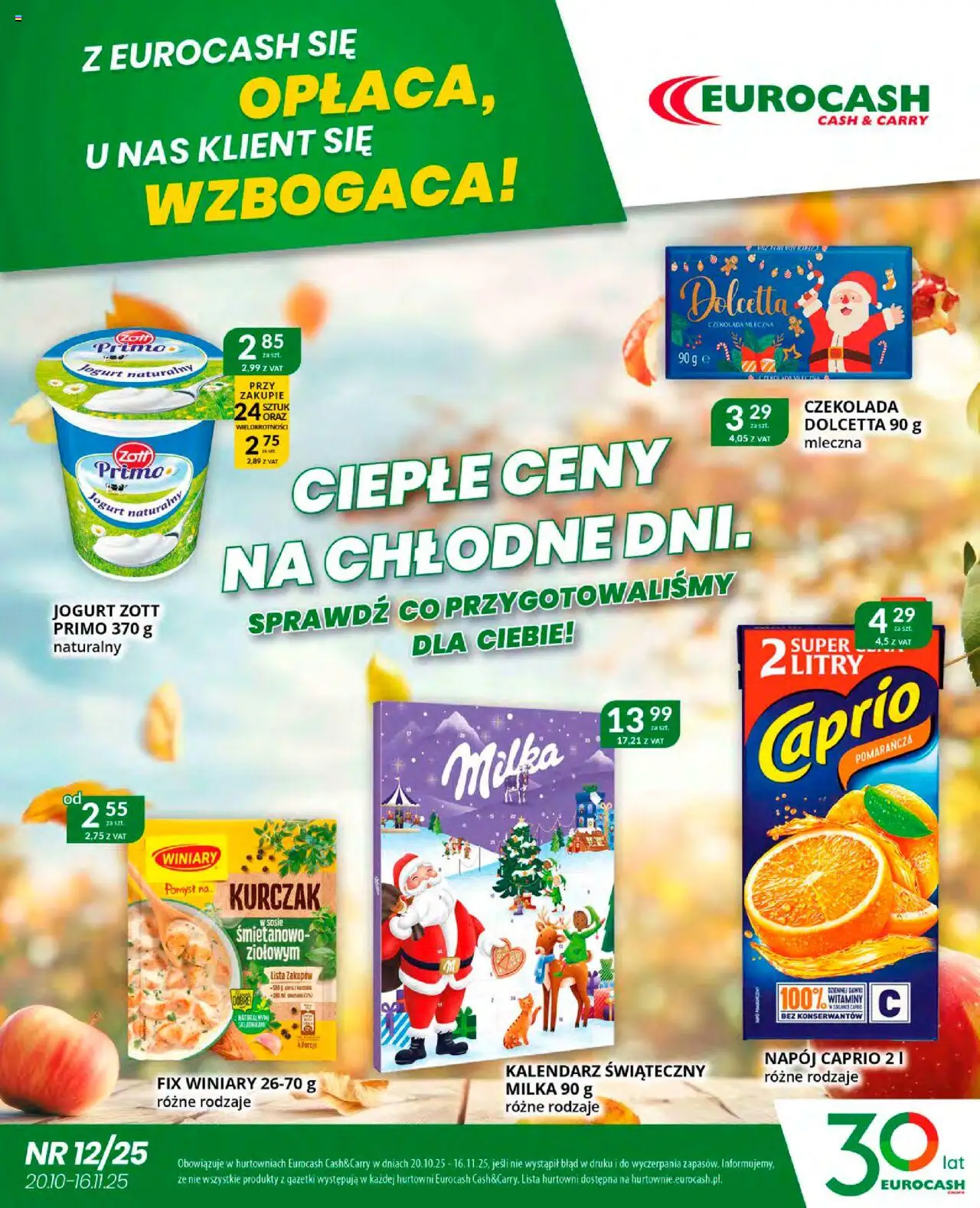 Pogląd gazetki "Gazetka" ze sklepu Eurocash ważnej od 20.10.2025 - Kalendarz, Czekolada, Kurczak, Milka, Jogurt naturalny, Jogurt, Czekolada mleczna