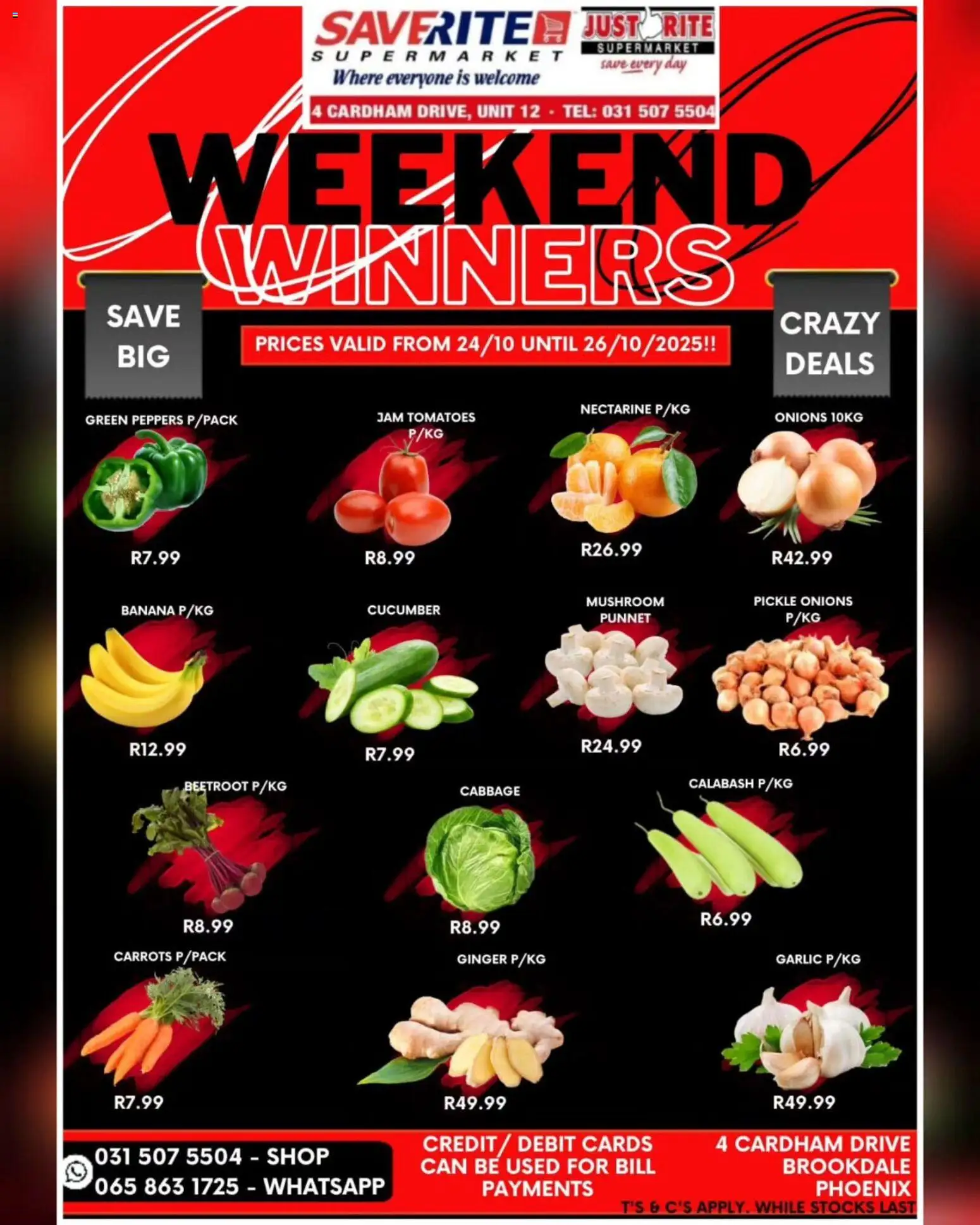 Saverite Weekend Winners Fruit & Veg from 24/10 - 26/10/2025 > Promotions