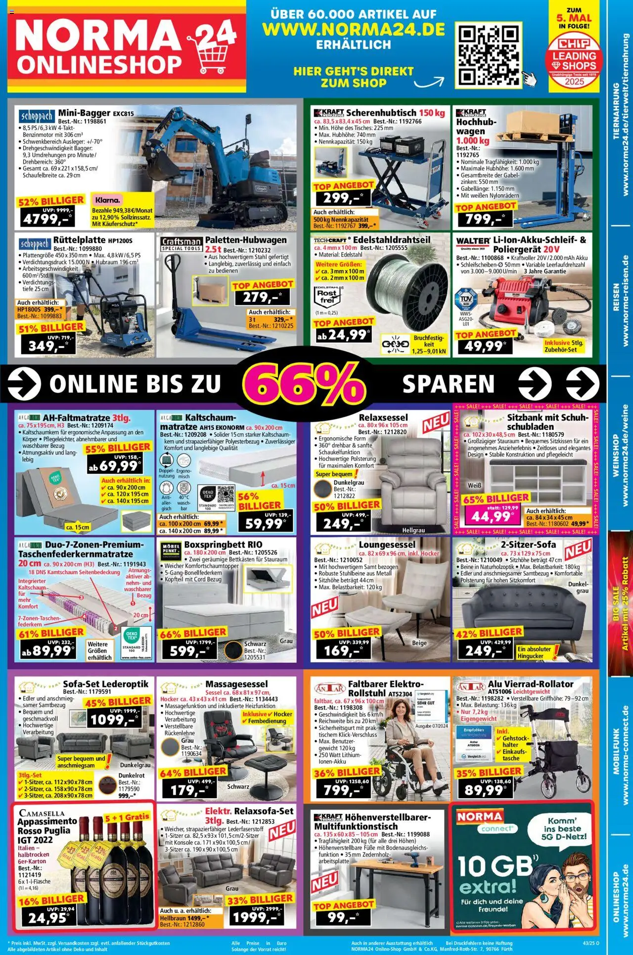 NORMA Prospekt ab 20.10.2025 > Onlineshop + nächste Woche - Boxspringbett, Matratze, Sessel, Tasche, Top, Relaxsessel, Hocker, Grat