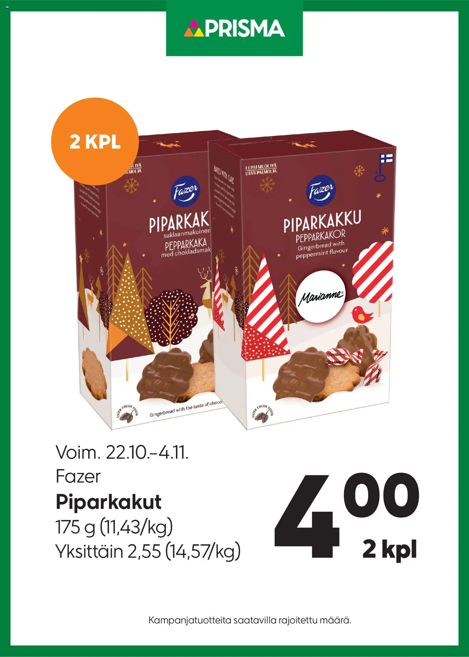 Kaupan Prisma Tarjoukset Fazer piparkakut esikatselu, voimassa 22/10/2025 - Piparkakku