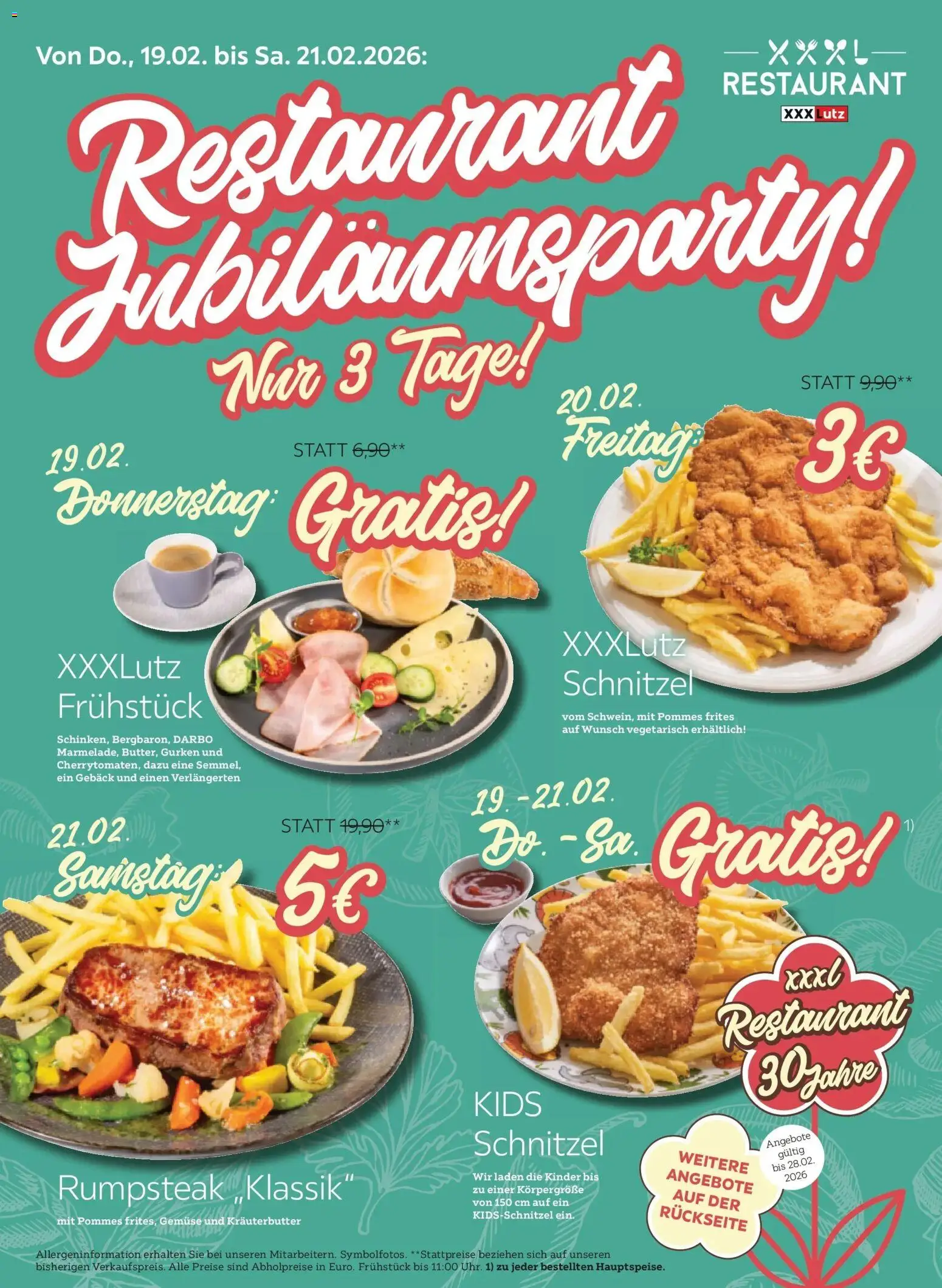 Vorschau der Angebote: XXXLutz Gutscheinblatt Resto gültig ab 19.02.2026 - Gemüse, Gurken, Gebäck