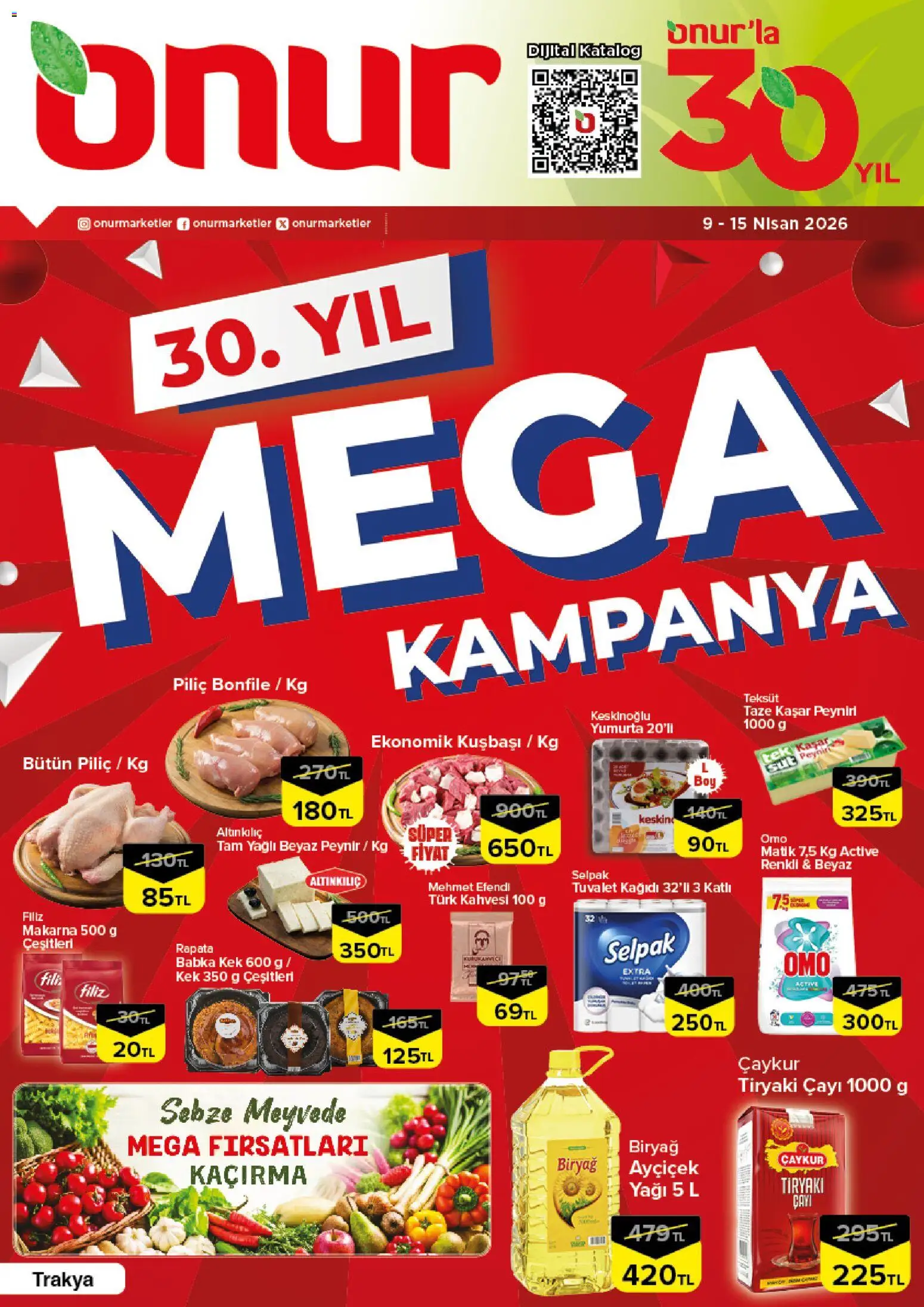 Onur Market Onur Market Katalog - Trakya 09.04.2026 - Broşürünün önizlemesi - Makarna, Peynir, Yumurta, Tuvalet, Bonfile, Sebze, Piliç, Piliç bonfile