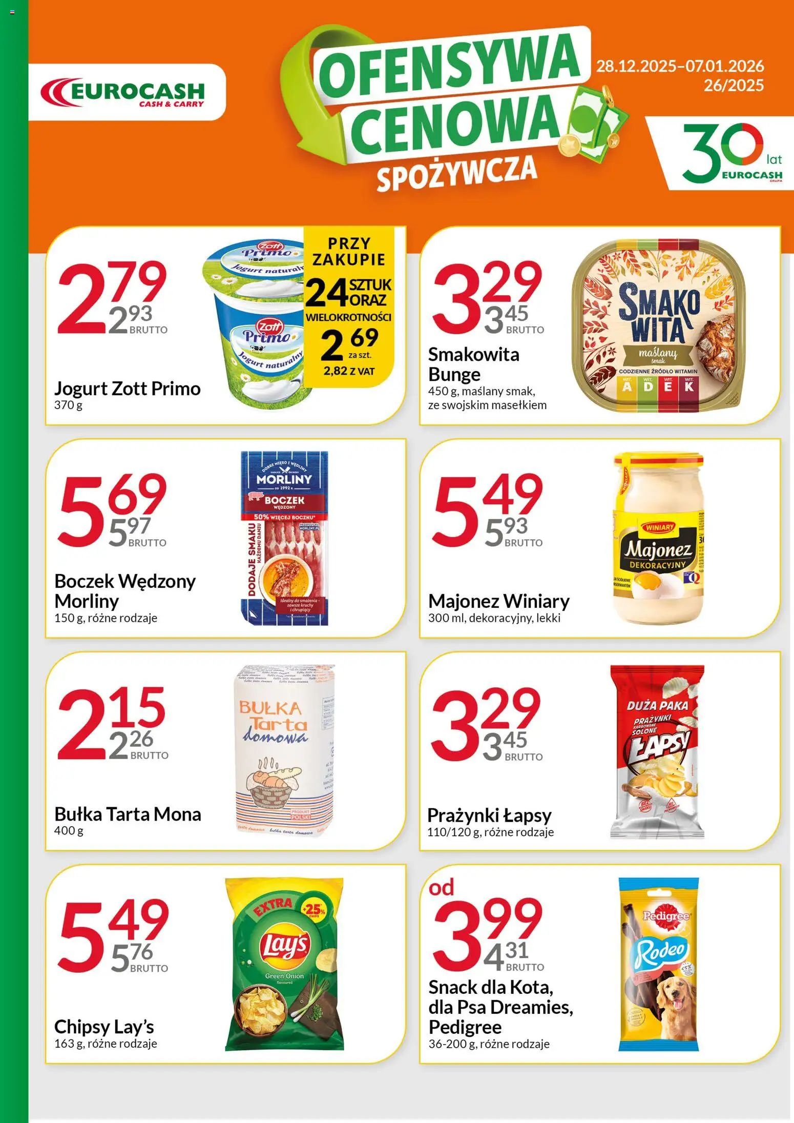 Pogląd gazetki "Ofensywa Spożywcza" ze sklepu Eurocash ważnej od 28.12.2025 - Mięso, Chipsy, Majonez, Jogurt, Majonez winiary, Pedigree, Bułka tarta, Boczek wędzony