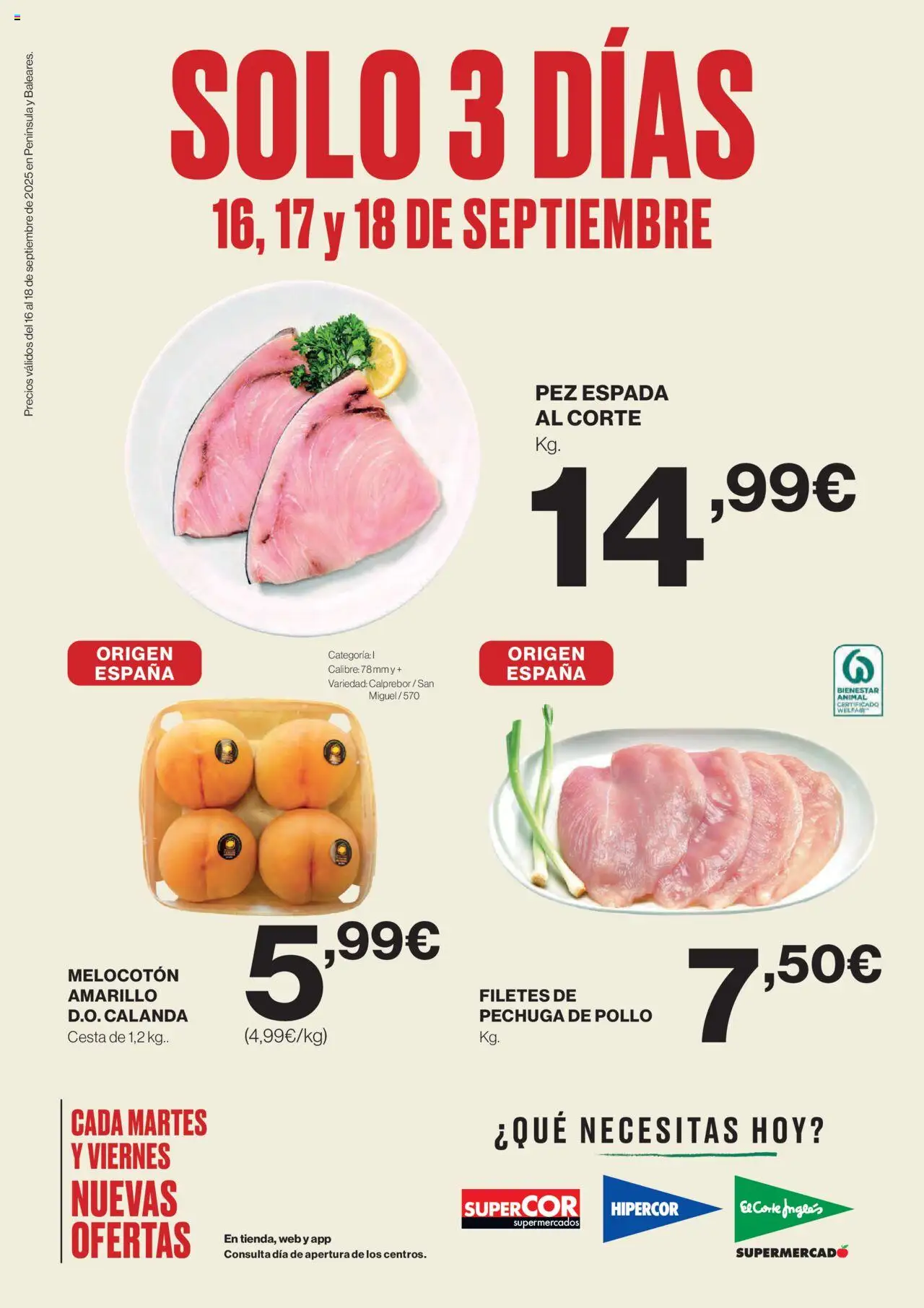 El Corte Inglés Ofertas 16/09 - 18/09/2025 (folleto) - Cesta, Melocotón amarillo, Pollo