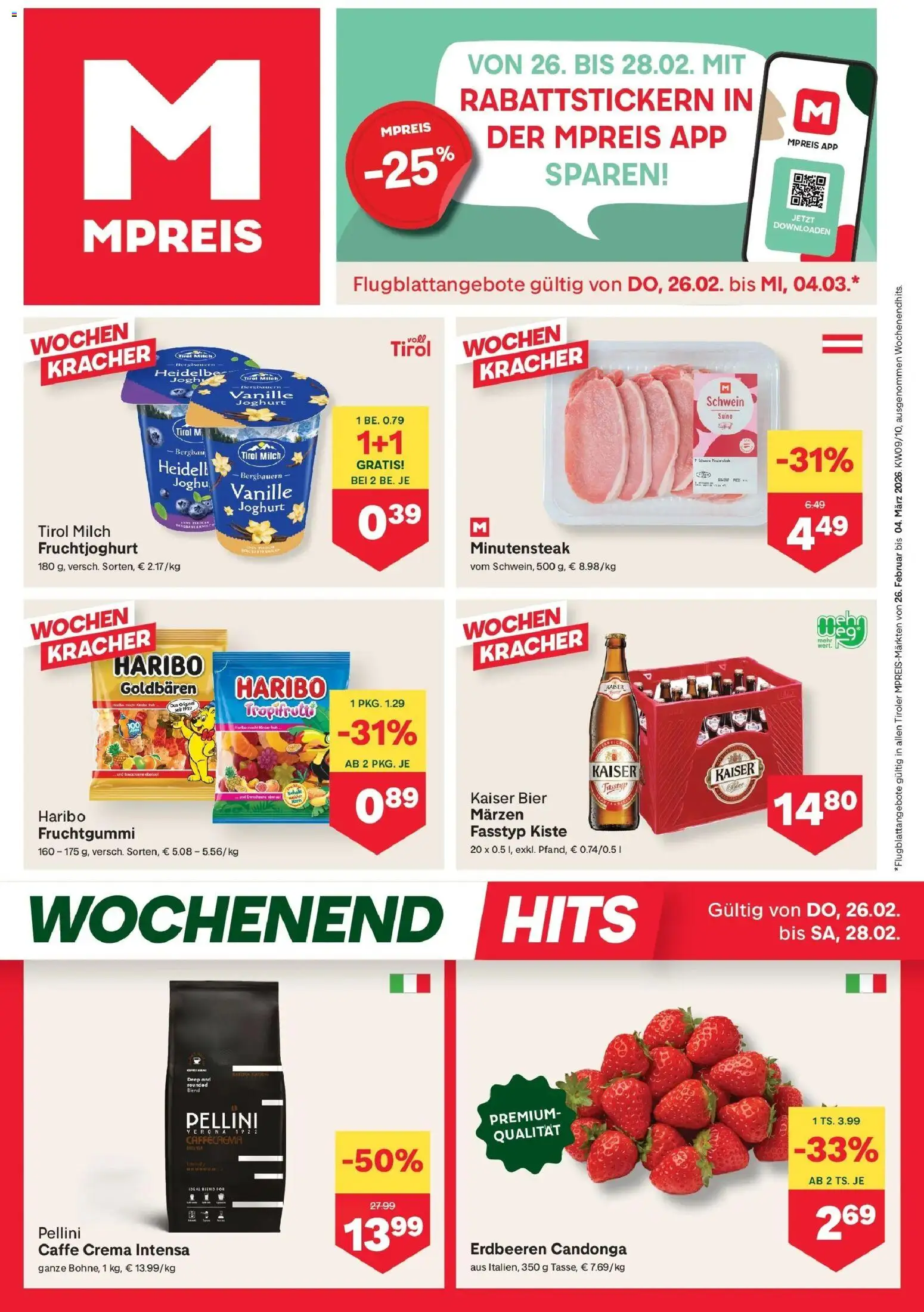 Vorschau der Angebote: MPREIS Pfunds gültig ab 26.02.2026 - Bier, Erdbeeren, Milch, Joghurt, Vanille