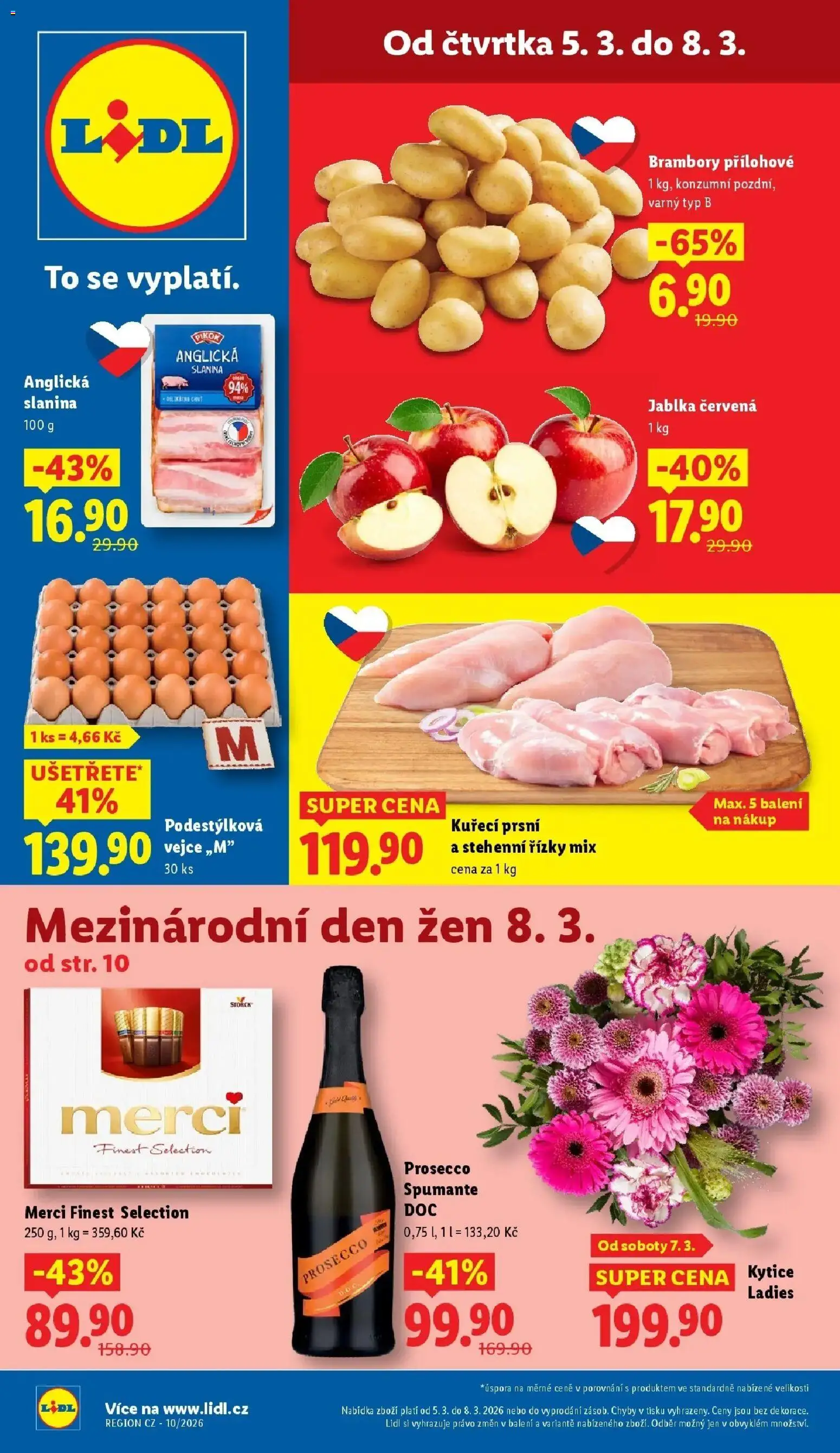 Náhled nabídky: Lidl Lidl aktuální leták platný od 05.03.2026 - Brambory, Kytice, Merci, Slanina, Anglická slanina, Řízky, Stehenní řízky, Finest