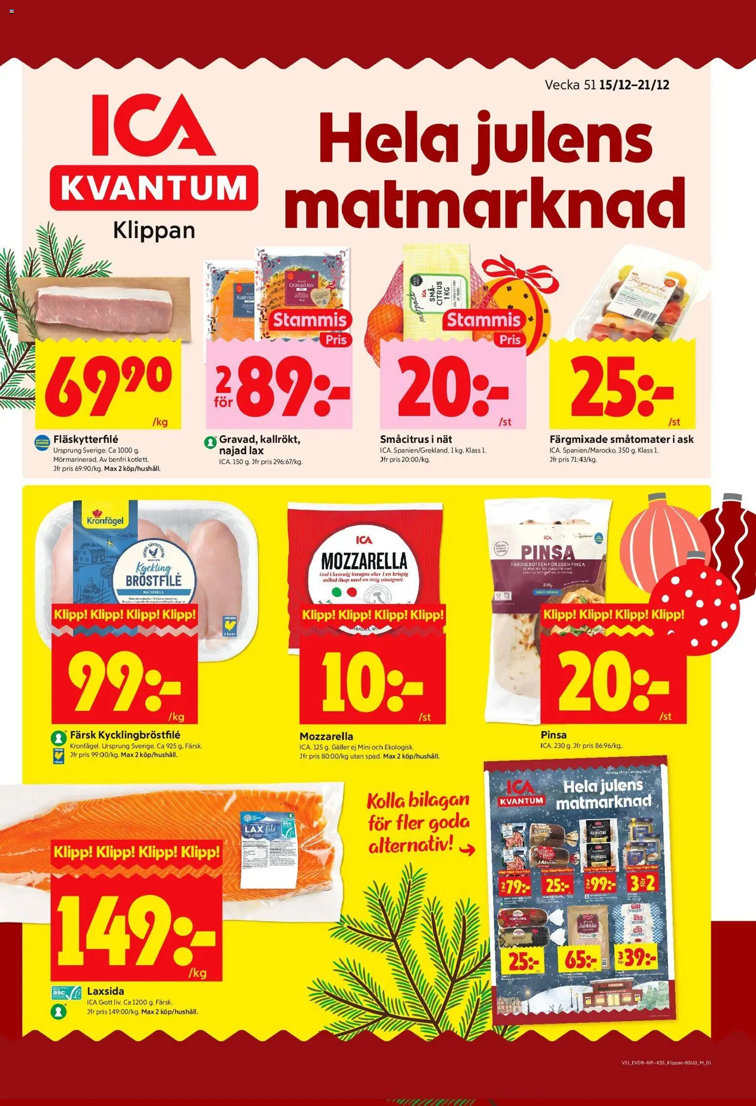 Förhandsgranska reklamblad Klippan från butik ICA Kvantum gäller från 15/12/2025 - Lasagne, Spel, Lax, Bröd, Mozzarella, Galler, Fläskytterfilé, Kyckling