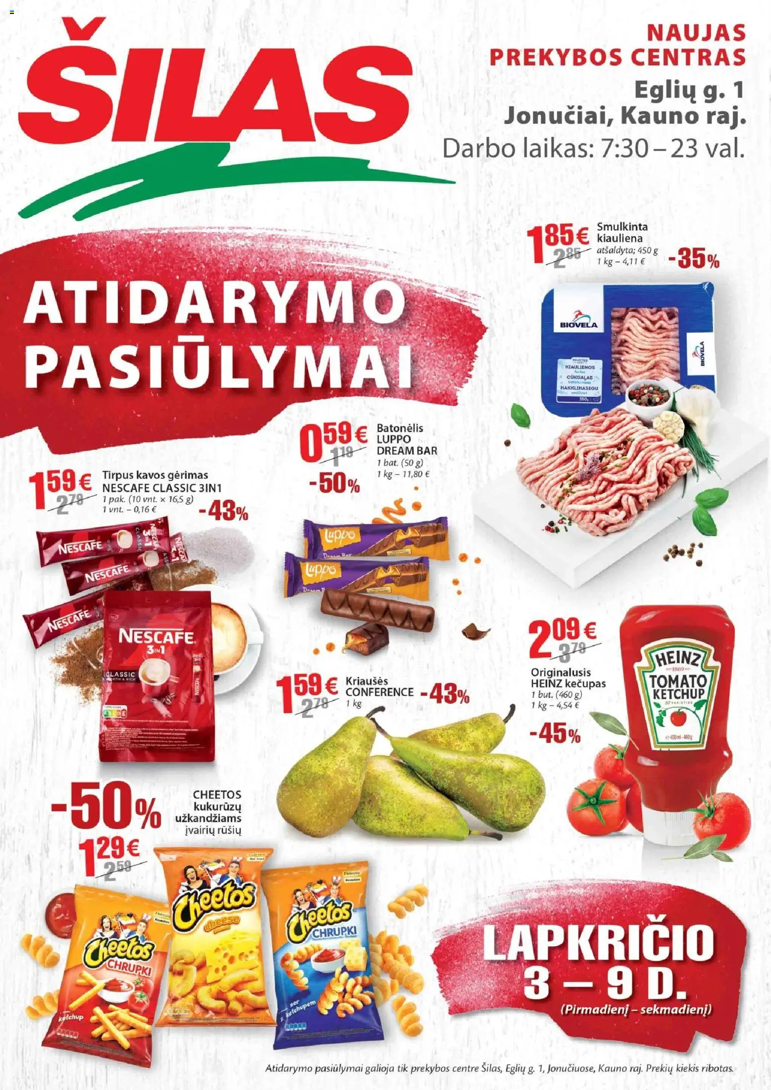 Šilas parduotuvės leidinio Leidinys - Atidarymo pasiūlymai galiojančio nuo 2025.11.03 peržiūra - Kiauliena, Kečupas, Kriaušės, Kiaulienos