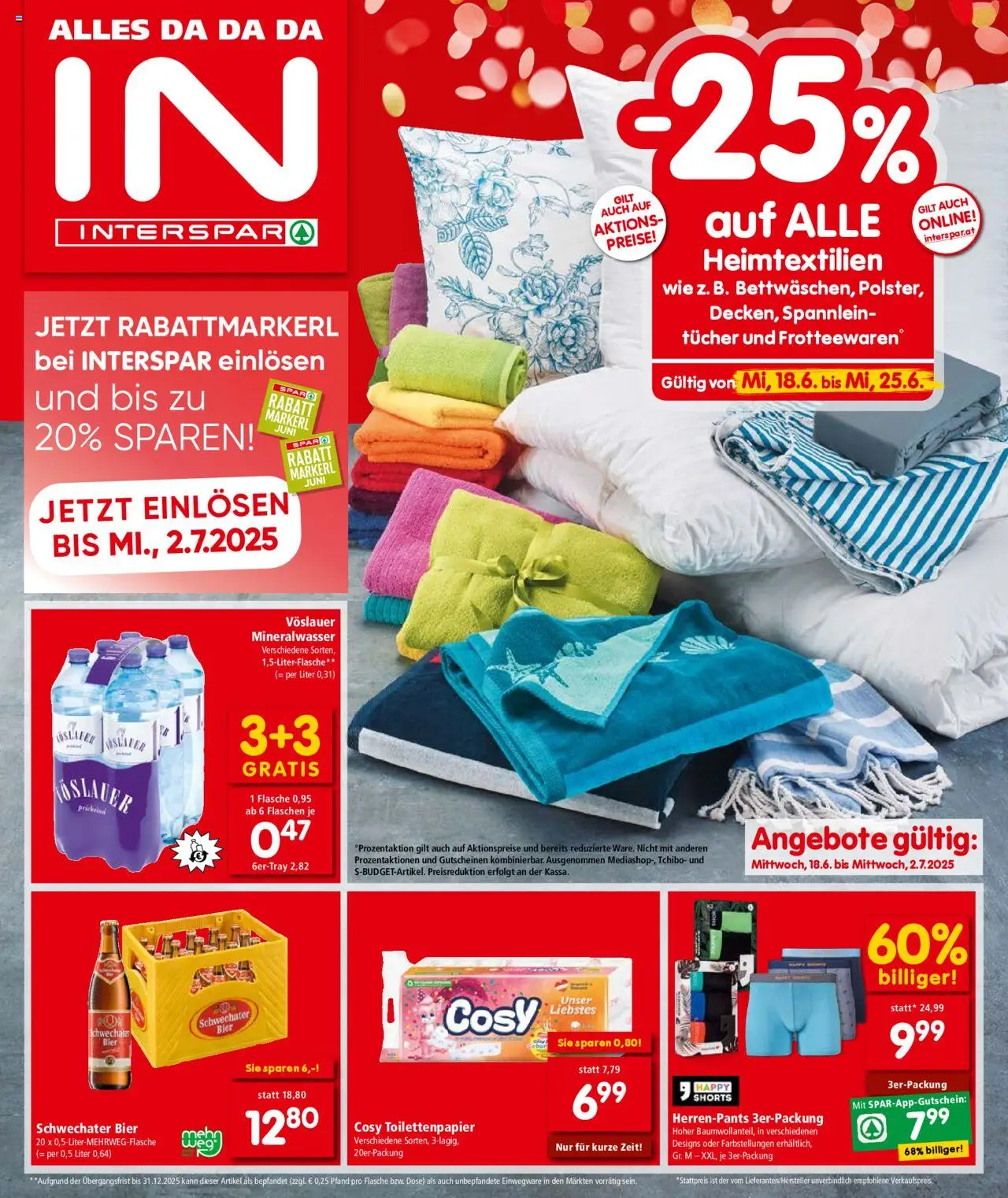  INTERSPAR Flugblatt 18.06.2025 - Angebote "Prospekt aktuell" - Seite 1 - Bier, Mineralwasser