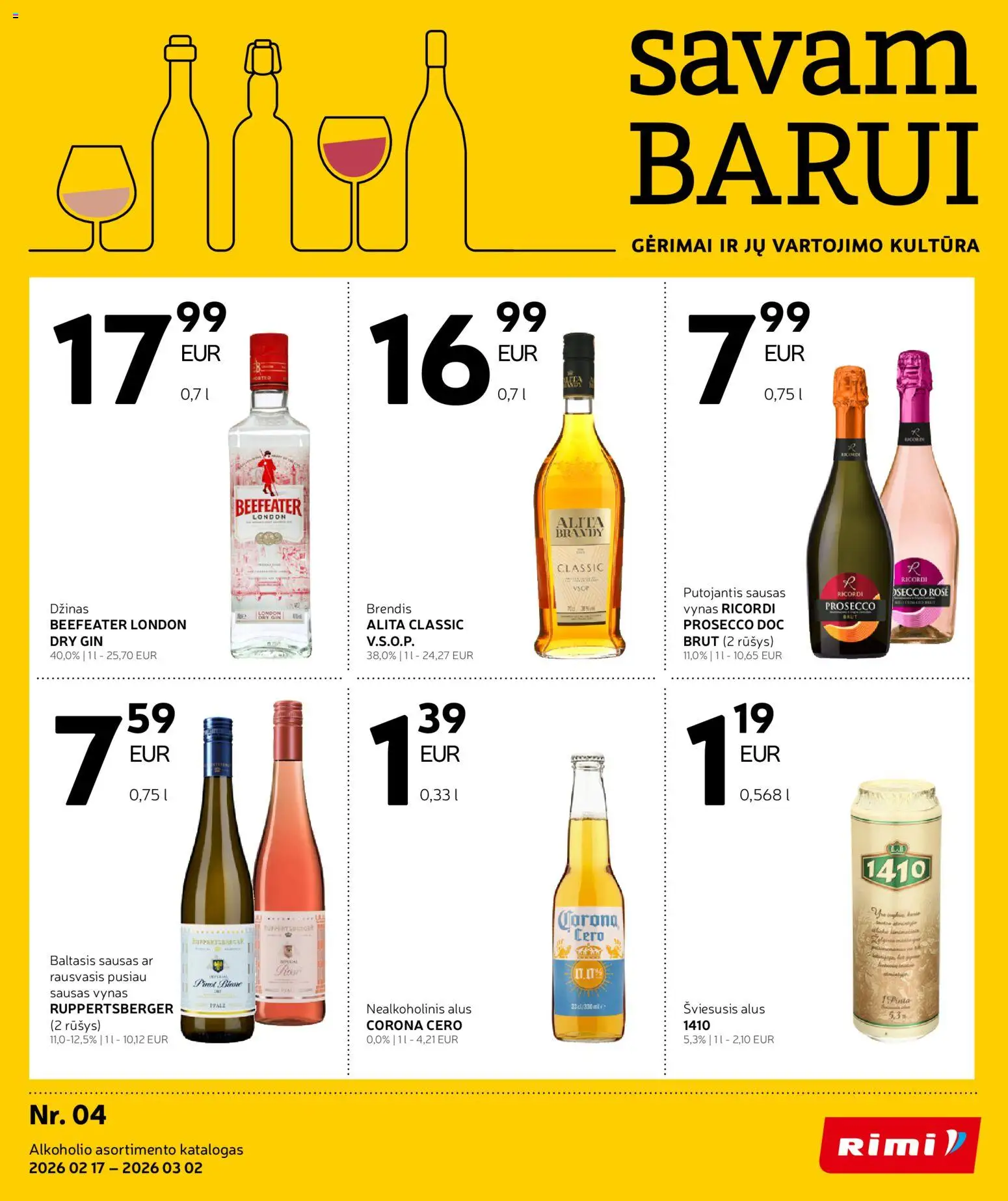 Rimi parduotuvės leidinio Leidinys - Alkoholinių gėrimų galiojančio nuo 2026.02.17 peržiūra