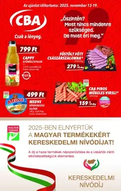 CBA - Akciós újság CBA megtekintése, amely érvényes 2025.11.13.-től