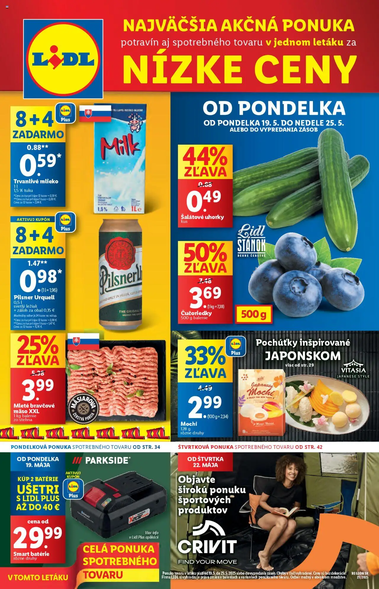 Nový LIDL leták od 19.05.2025 > Akčná ponuka online - Mäso, Pilsner Urquell, Čučoriedky, Mlieko, Bravčové mäso, Uhorky, Trvanlivé mlieko