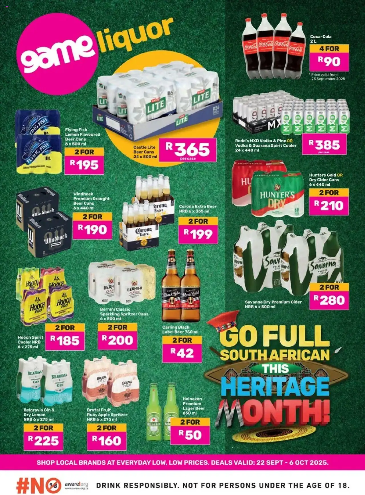  Game Go Full South African This Heritage Month (22/09/2025) - special deals - Page 1 - Game, Fish, Fruit, Lemon, Beer, Heineken, Gin, Corona Extra