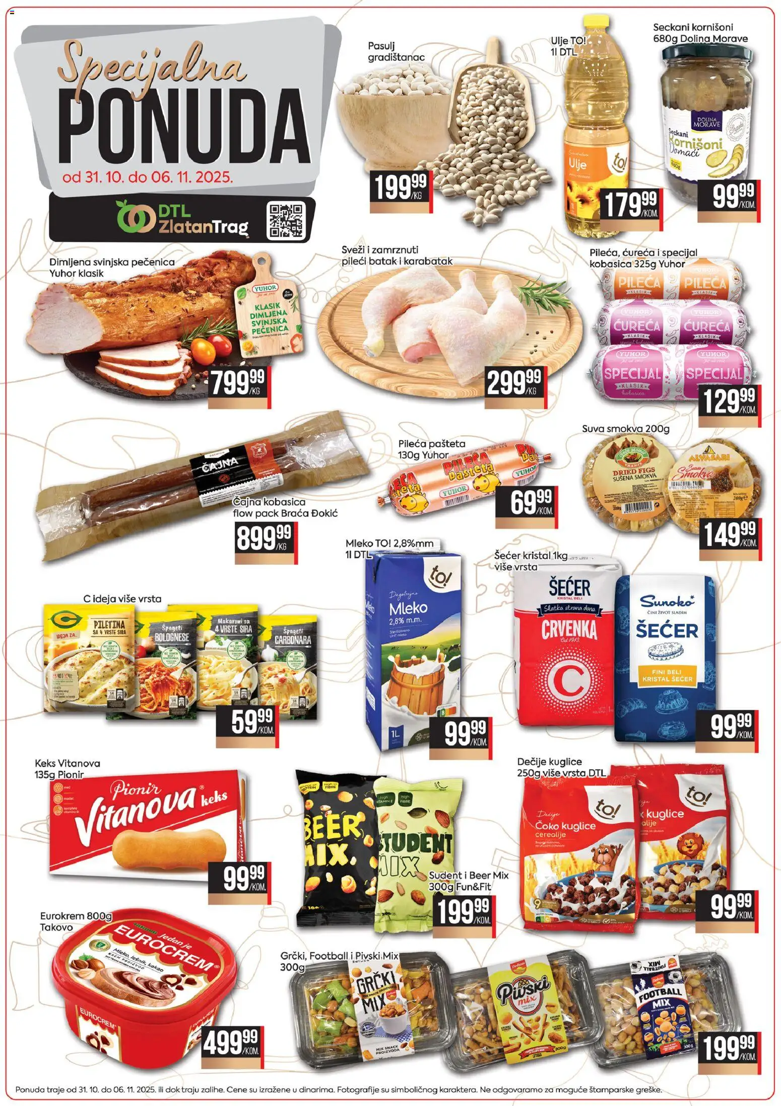 Pregled Zlatan Trag kataloga - važi od 31.10.2025 - Smokva, Kakao, Piletina, Mleko, Pašteta, Kobasica, Šećer kristal, Kristal šećer