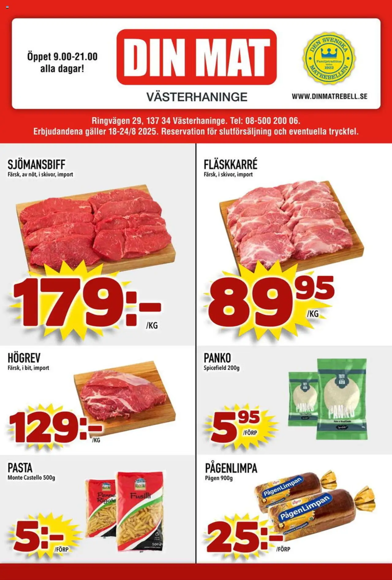 Aktuella reklamblad Din Mat är giltig 18/08 2025 > Veckans Erbjudanden gäller från 18/08/2025 till 24/08/2025 sidnummer 1