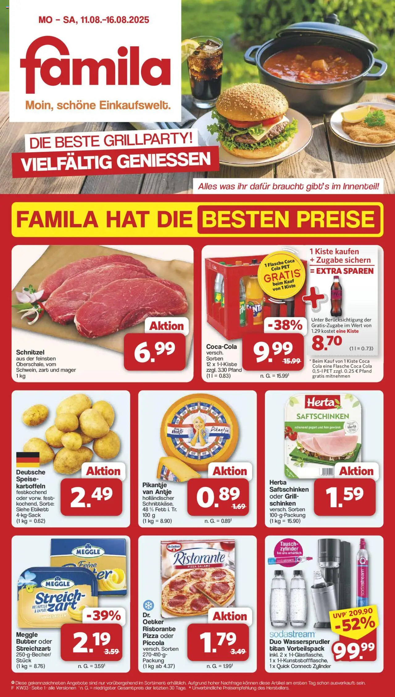 Famila Nordwest Prospekt (vom 11.08.2025 - 16.08.2025) - Butter, Schnitzel, Sodastream, Grill, Cola, Ristorante, Kartoffeln, Schinken