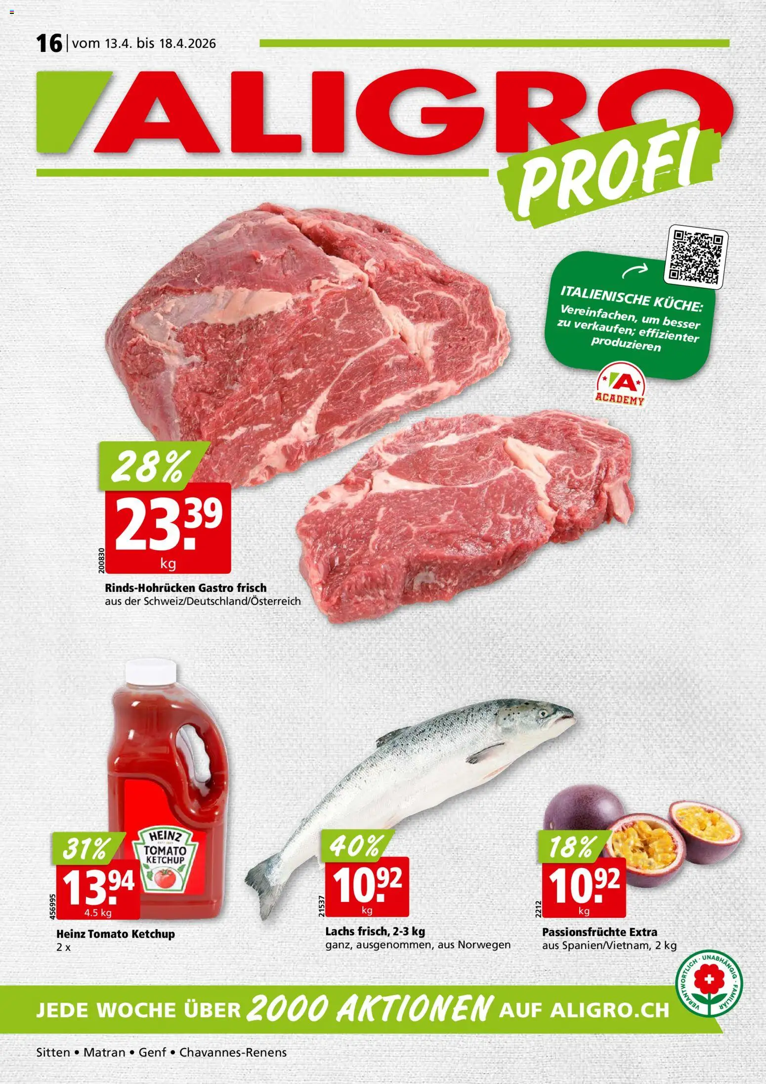 Vorschau des Merkblatts Aligro aktionen Chavannes, Matran, Genf, Sitten vom Shop Aligro gültig von 13.04.2026 bis 18.04.2026 - Lachs, Ketchup