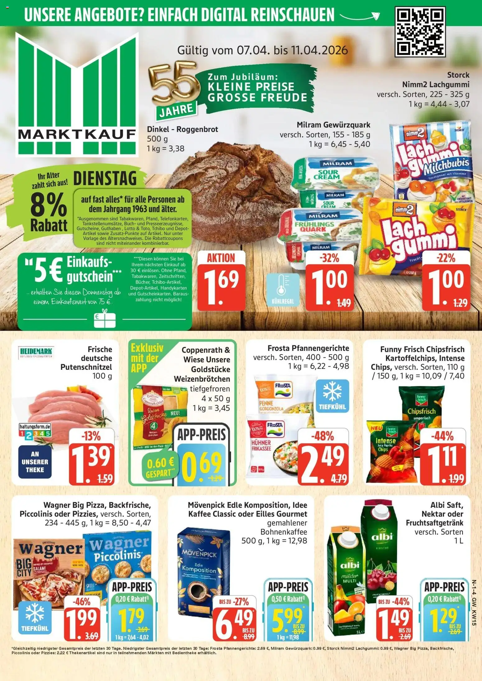 Vorschau von dem Prospekt des Geschäftes Marktkauf, gültig ab dem 05.04.2026 - Kaffee, Käse, Paprika, Frosta, Piccolinis, Theke, Putenschnitzel, Idee kaffee