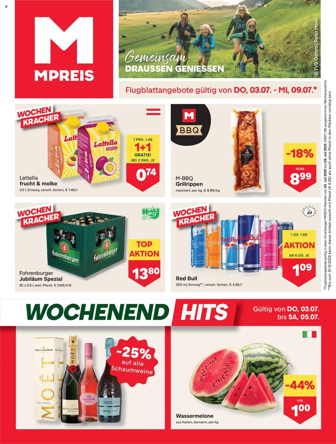  MPREIS Hohenems ab (03.07.2025 - 09.07.2025) - Seite 1 - Wassermelone, Prosecco
