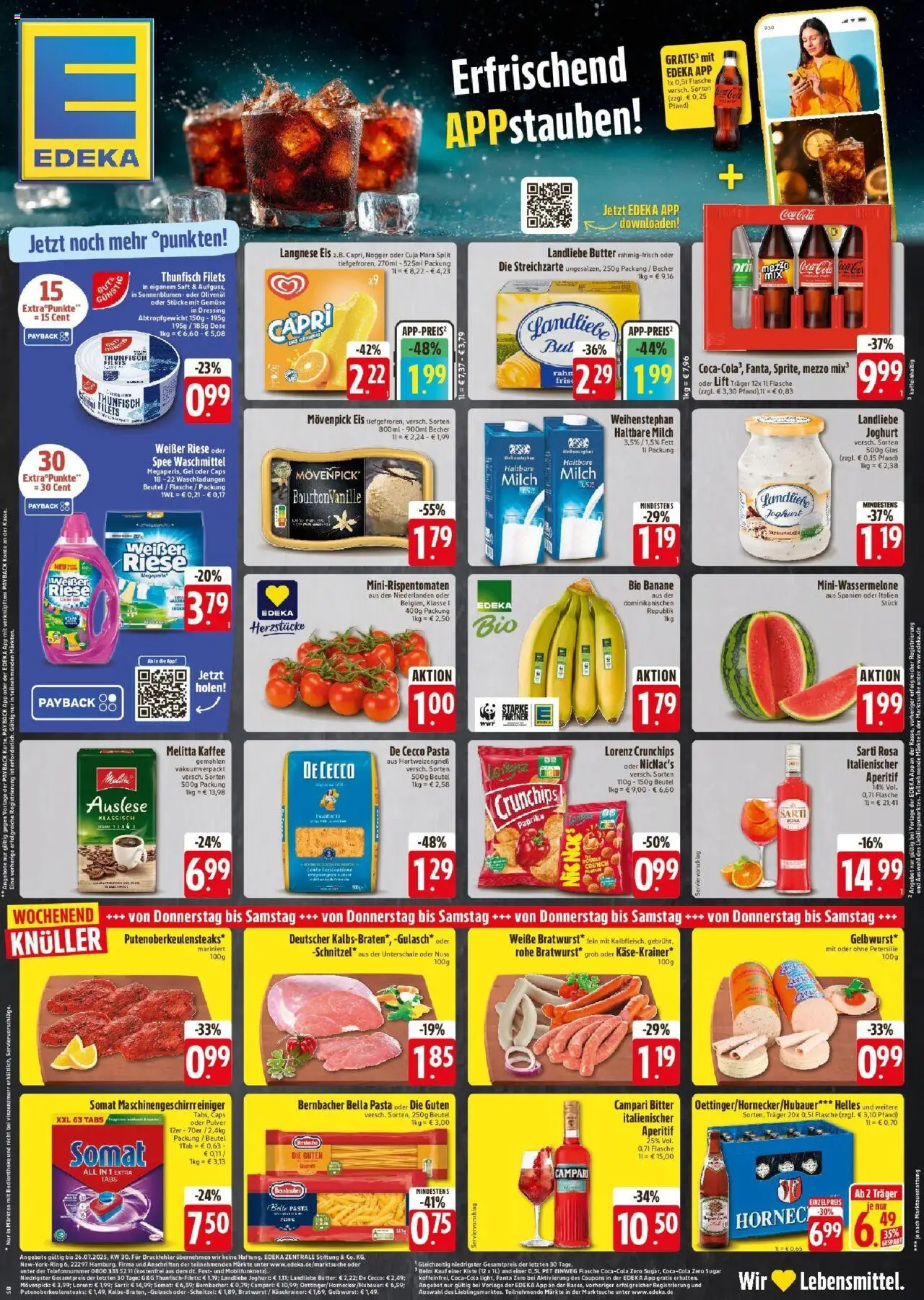 EDEKA Prospekt ab 23.07.2025 - Prospekt Bad Reichenhall Online - Eis, Gemüse, Milch, Langnese, Dressing, Landliebe butter, Lorenz crunchips, Olivenol