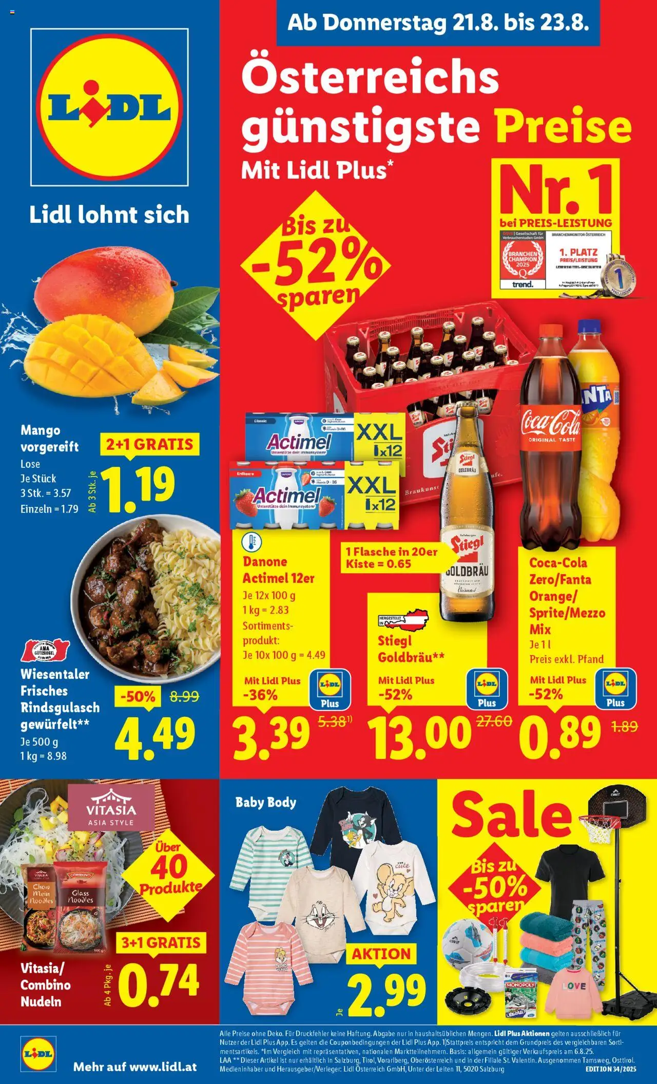  LIDL Flugblatt ab 21.08.2025 - Angebote "Altenmarkt im Pongau, St. Johann im Pongau, Zell am See" - Seite 1