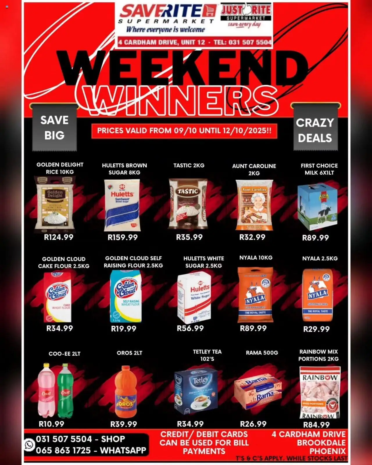 Saverite Weekend Winners from 09/10 - 12/10/2025 > Promotions - Cake, Tea, Milk, Sugar, Rice, Flour, Maize meal