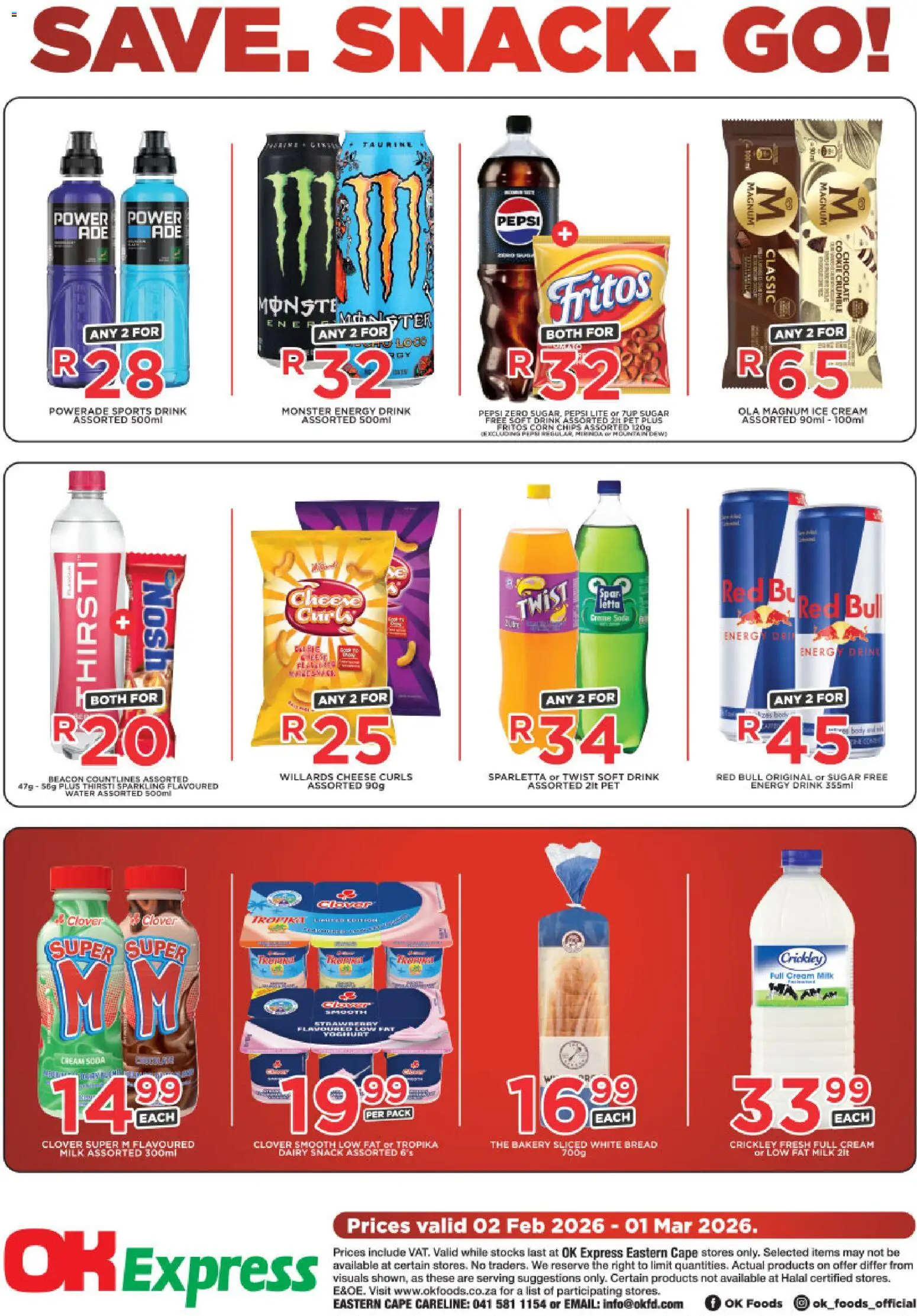 Preview of OK Foods flyer valid from 02/02/2026 - Water, Milk, Chips, Sugar, Cream, Energy drink, Yoghurt, Sports drink