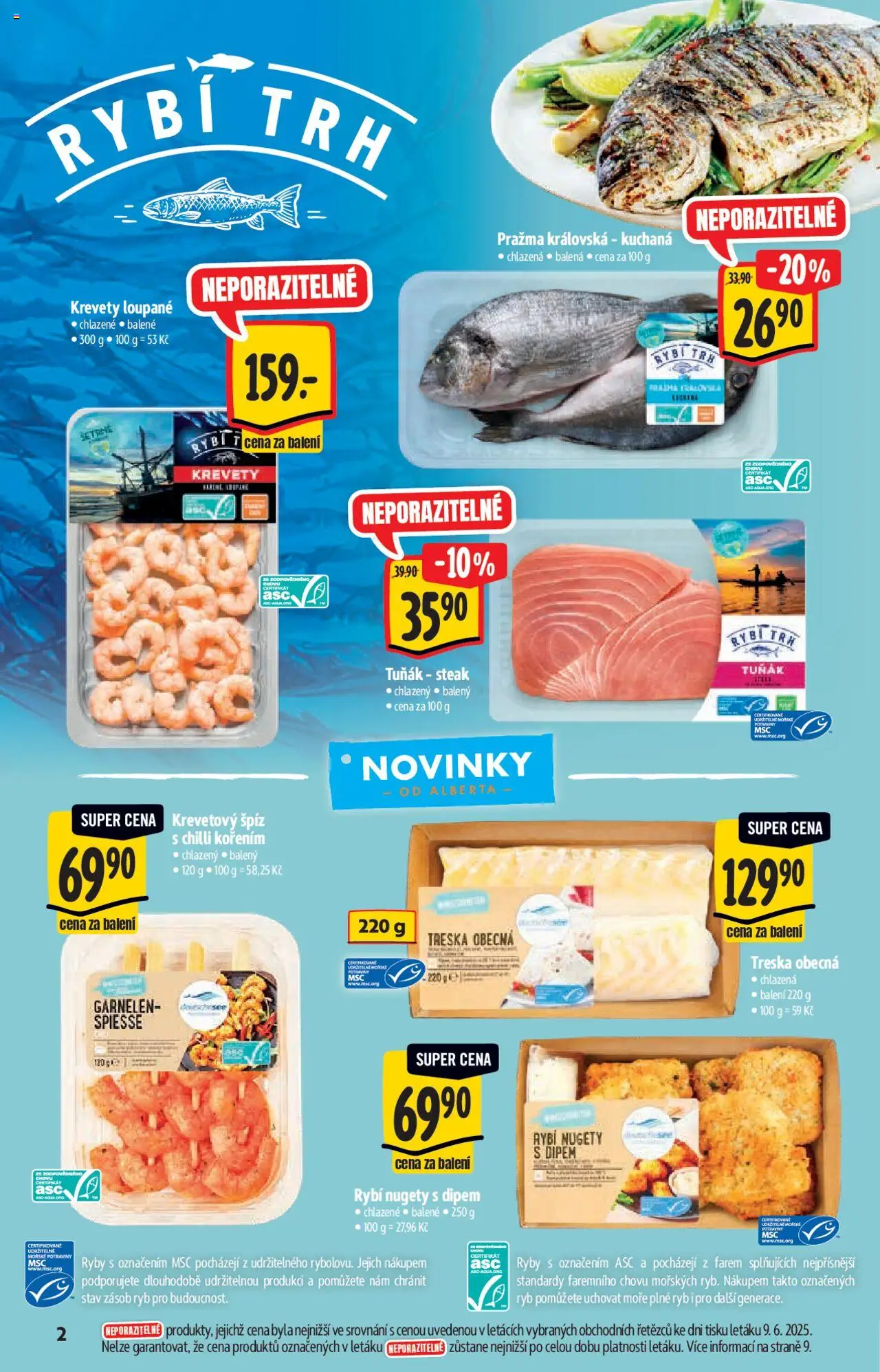  ALBERT leták od 18.06.2025 - Akční leták "Katalog - Supermarket" - strana 2 - Ryby, Tuňák, Treska, Pražma, Špíz, Tuňák steak, Krevety loupané, Nugety