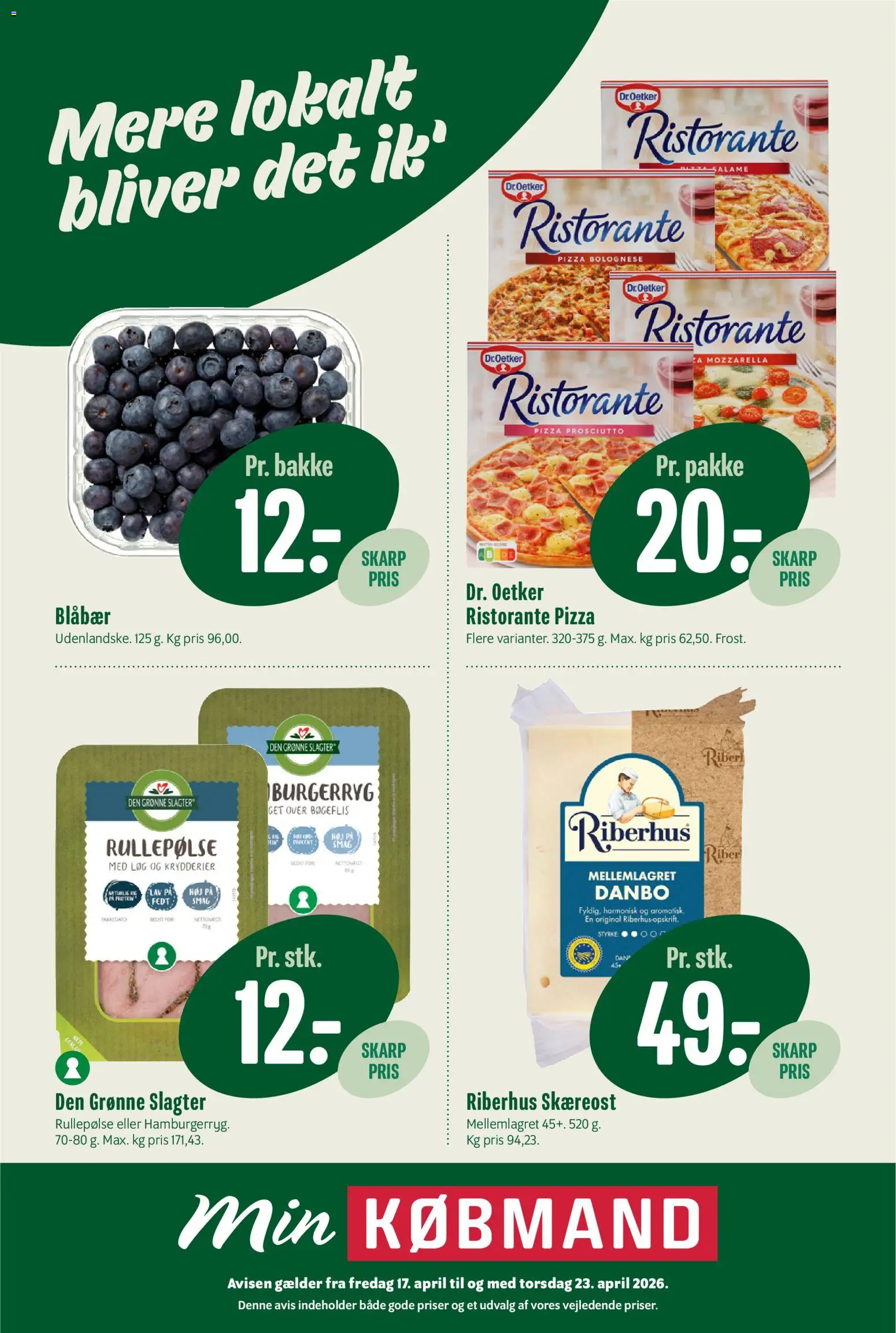 Eksempel på tilbudsavis Min Købmand - Tilbudsavis uge 17 fra butik Min Købmand gyldig fra 17/04/2026 - Pizza, Mozzarella, Blåbær, Løg, Rullepølse