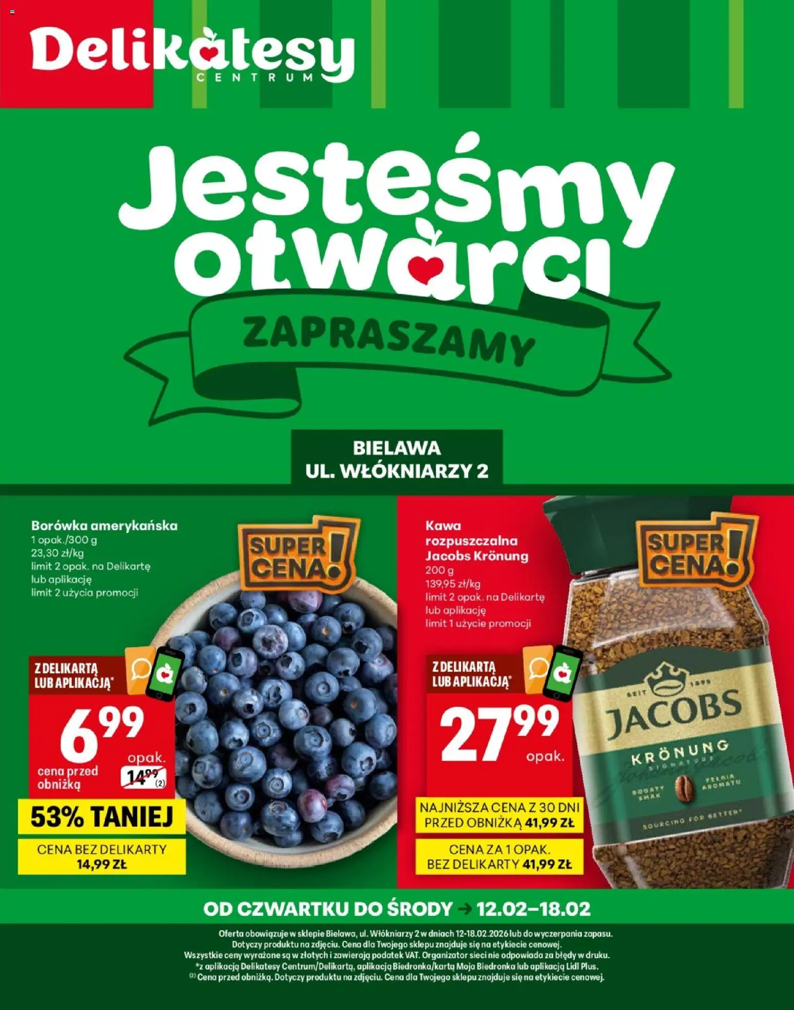 Pogląd gazetki "Bielawa Otwarcie" ze sklepu Delikatesy Centrum ważnej od 12.02.2026