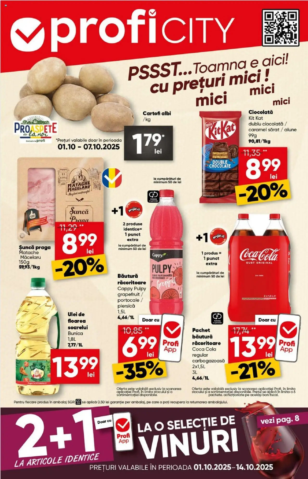 Catalog Profi nou 01.10.2025 - Oferte "Revista City" - Pagină 1 - Mici, Ciocolată, Ulei, Cola, Cartofi, Piersică, Șuncă, Portocale