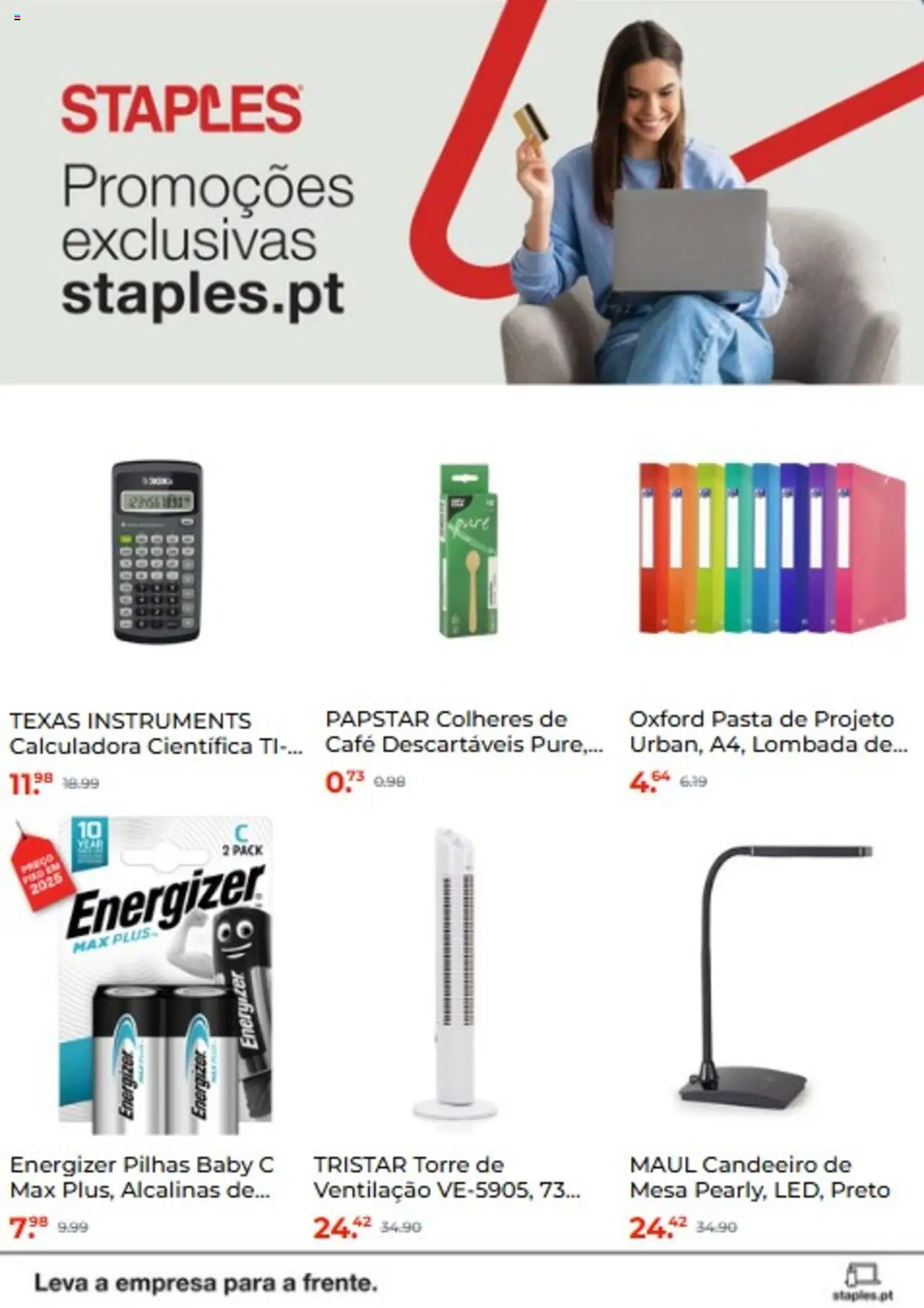 Staples Folheto de 04/06/2025 - catálogo esta semana - página 1 - Candeeiro, Calculadora, Pilhas, Mesa, Café, Colheres