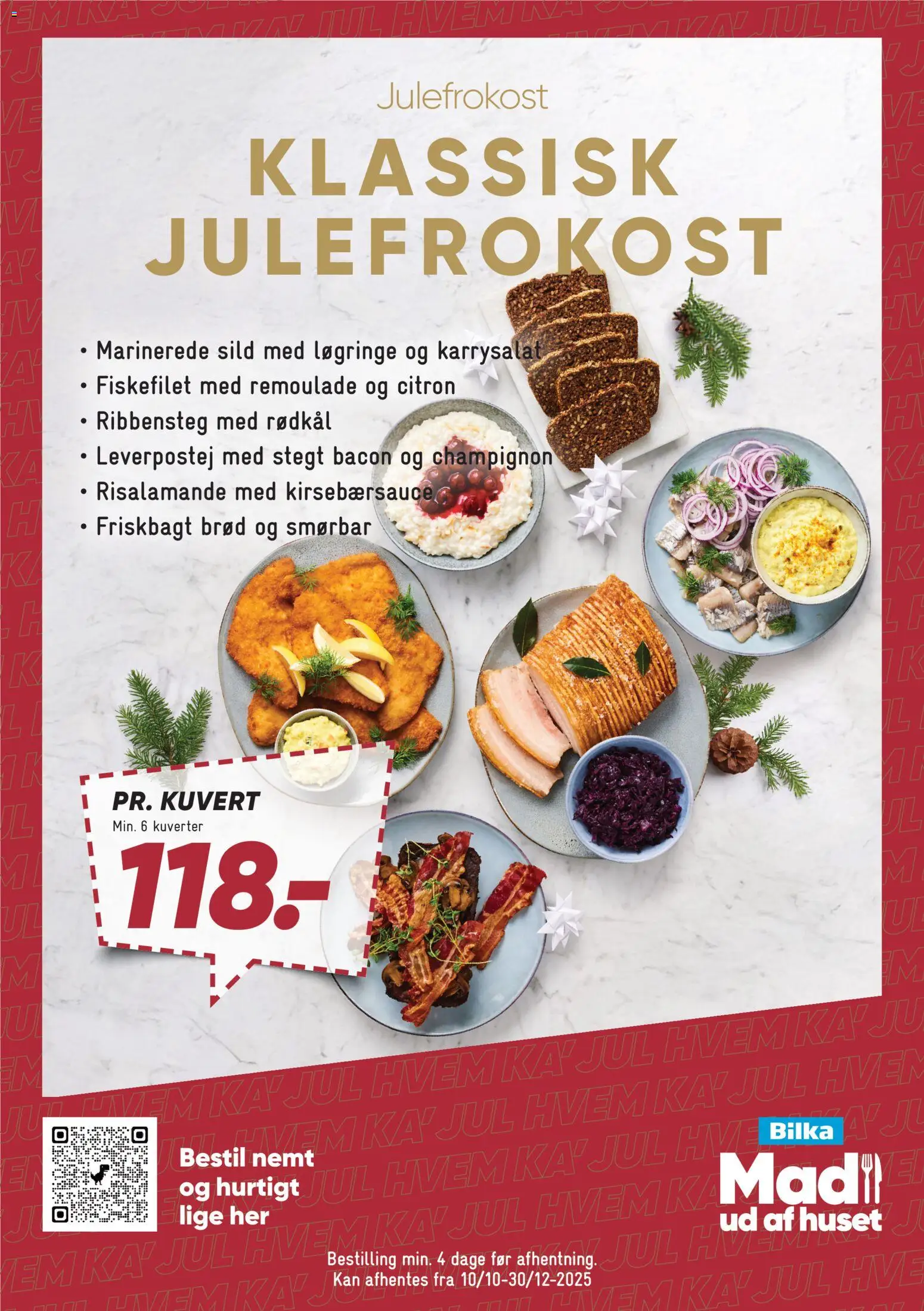 Eksempel på tilbudsavis Mad ud af huset - Jul fra butik Bilka gyldig fra 10/10/2025 - Risalamande, Brød, Rødkål, Remoulade, Leverpostej, Sild, Champignon, Bacon