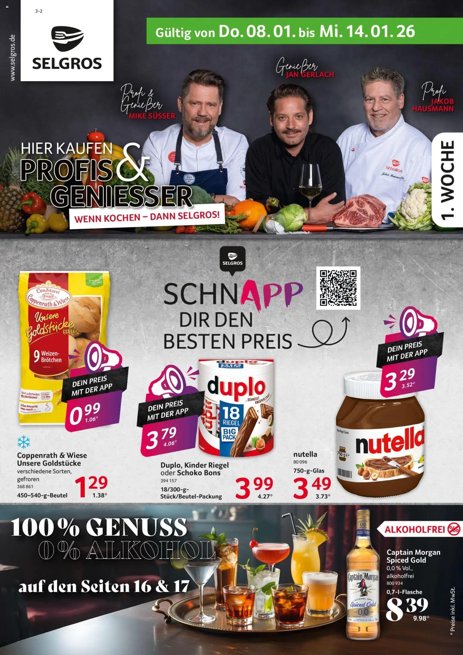 Vorschau von dem Prospekt des Geschäftes Selgros, gültig ab dem 08.01.2026 - Nutella, Alkohol, Captain morgan, Kinder riegel