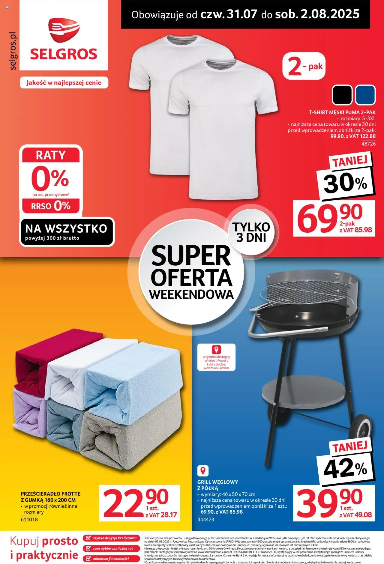 Selgros cash&carry Super oferta na 3 dni od 31.07.2025 - Nowa Gazetka - Numer strony 1 - Grill, Prześcieradło