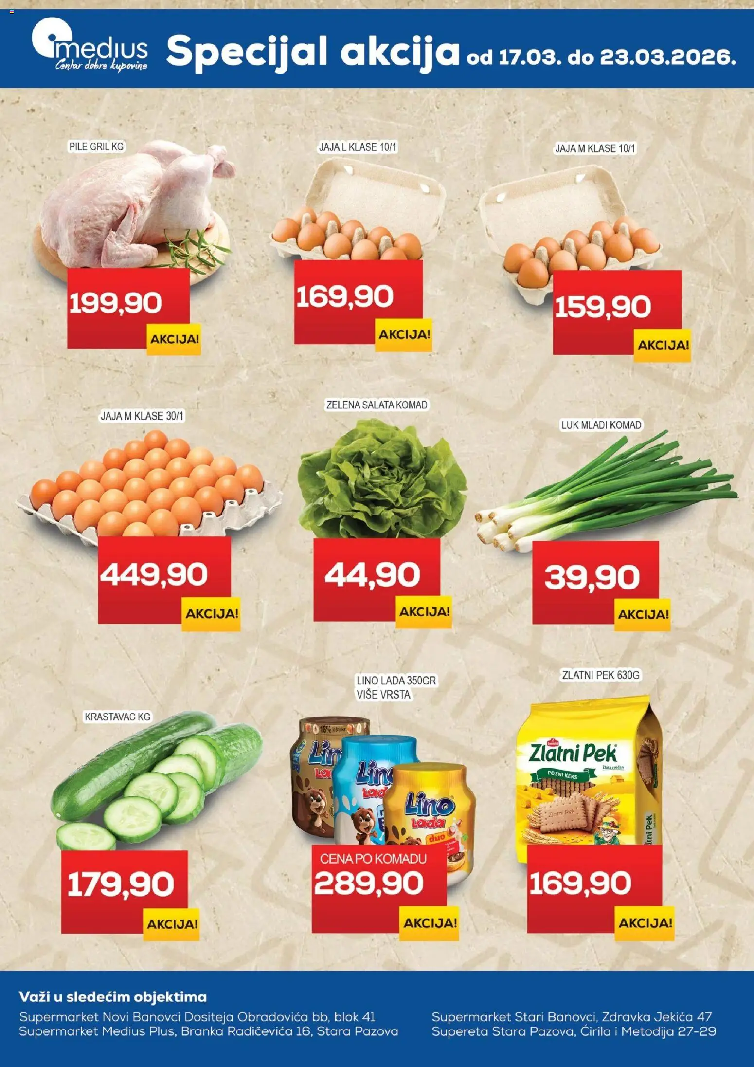 Pregled Medius kataloga - važi od 17.03.2026 - Pile, Krastavac, Keks, Lino lada, Jaja, Salata, Luk