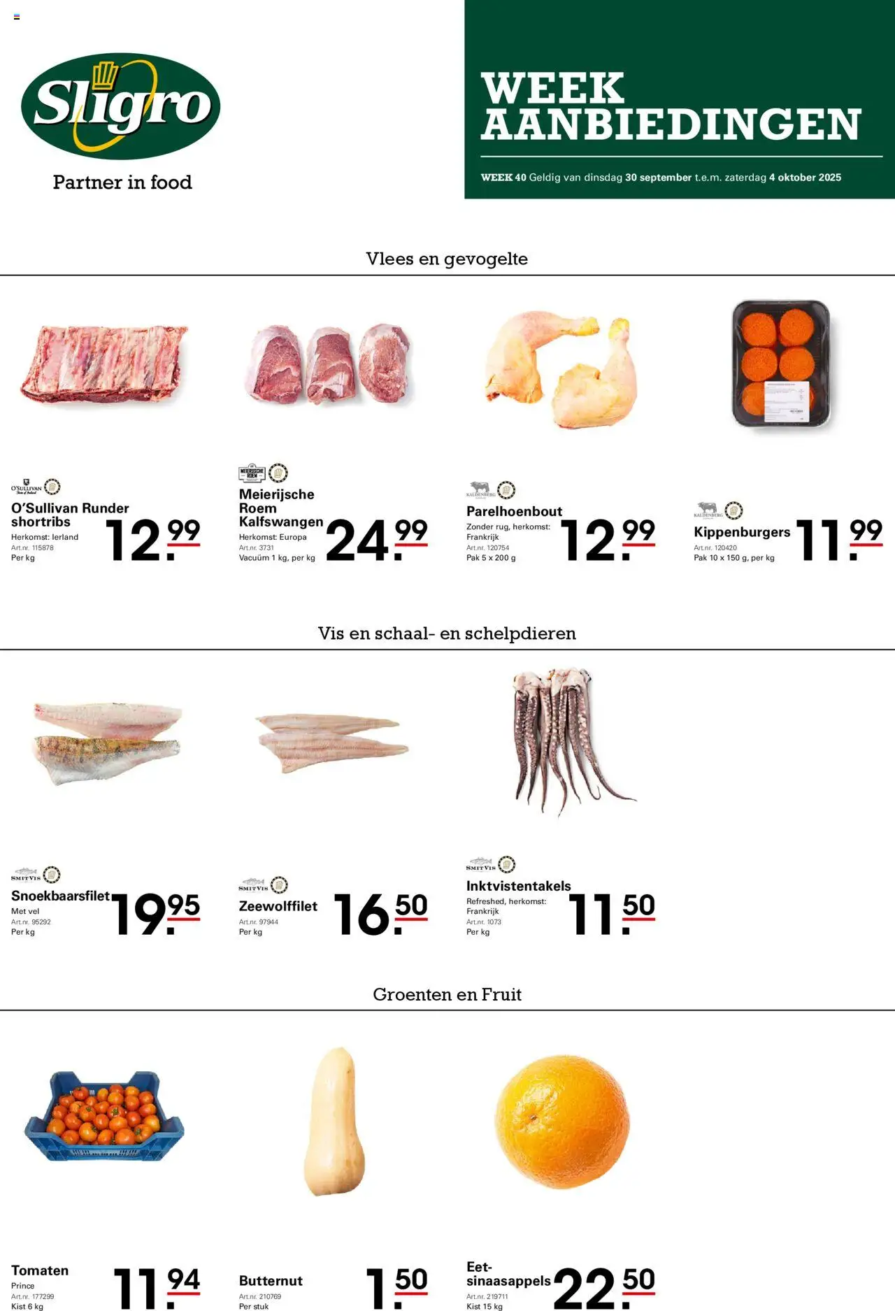 Sligro shop Folder geldig vanaf 30/09/2025 - Paginanummer 1 - Fruit, Vis, Groenten, Tomaten, Vlees, Sinaasappels, Schaal, Gevogelte