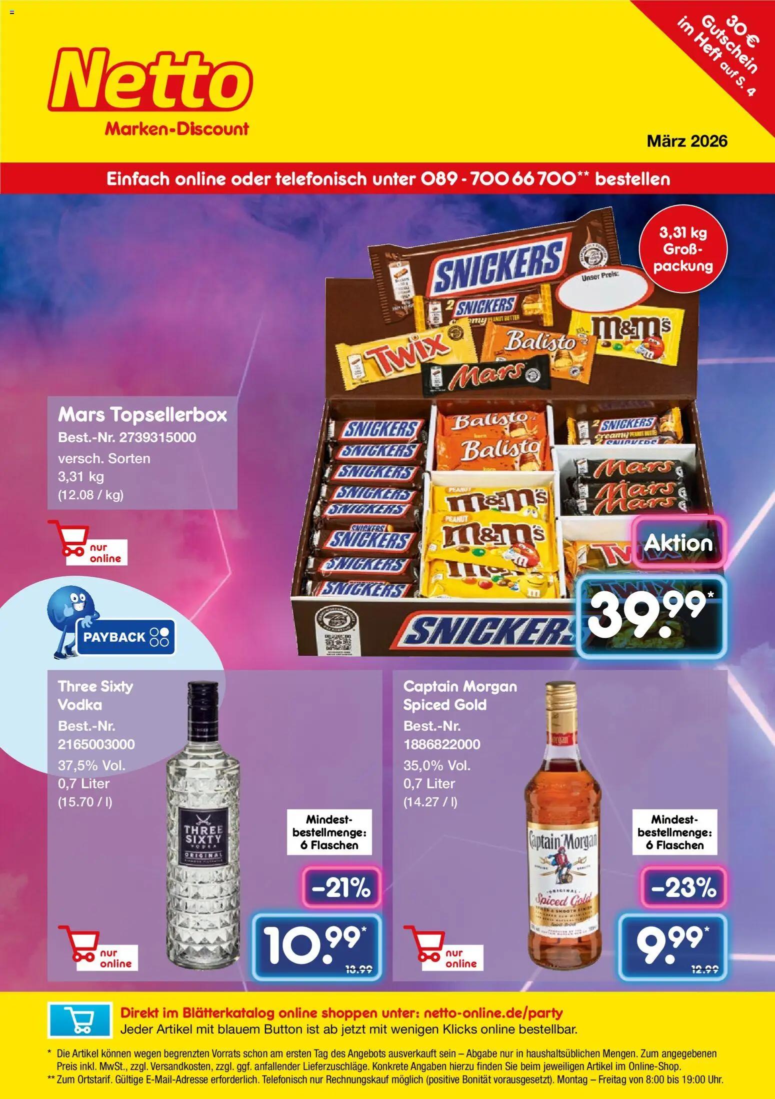 Vorschau von dem Prospekt des Geschäftes Netto Marken-Discount, gültig ab dem 01.03.2026 - Mars, Vodka, Snickers, Captain morgan, Twix, M&M's